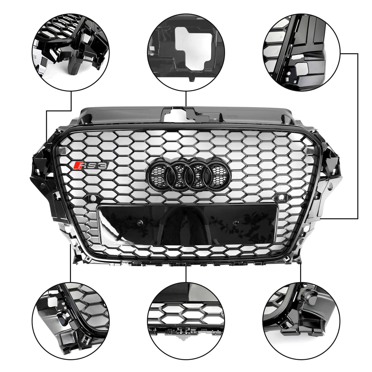 RS3 Style Audi A3 S3 2013-2016 Capot avant Henycomb Grille de pare-chocs Noir