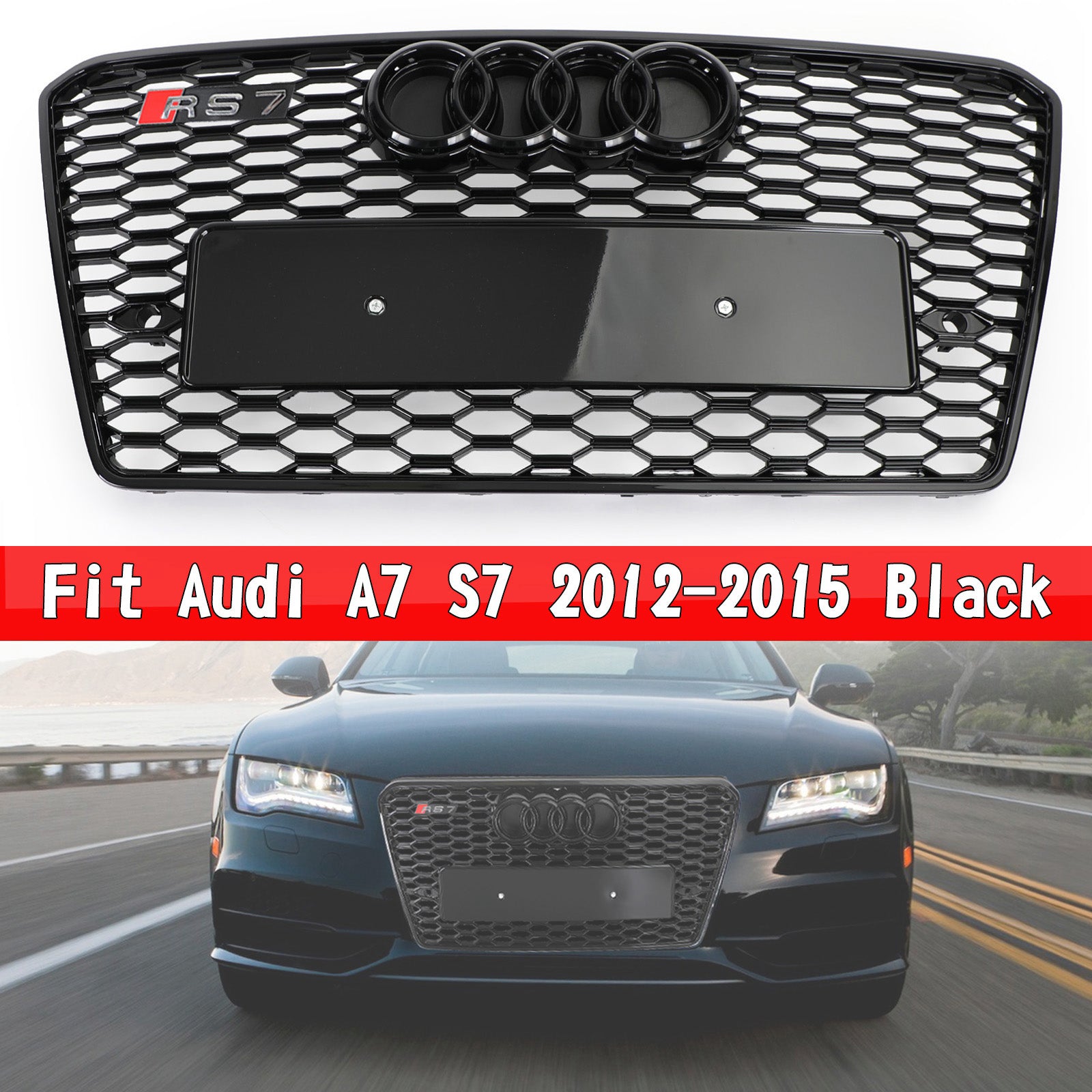 2012-2015 Audi A7/S7 RS7 Style nid d'abeille Sport maille calandre hexagonale ajustement noir