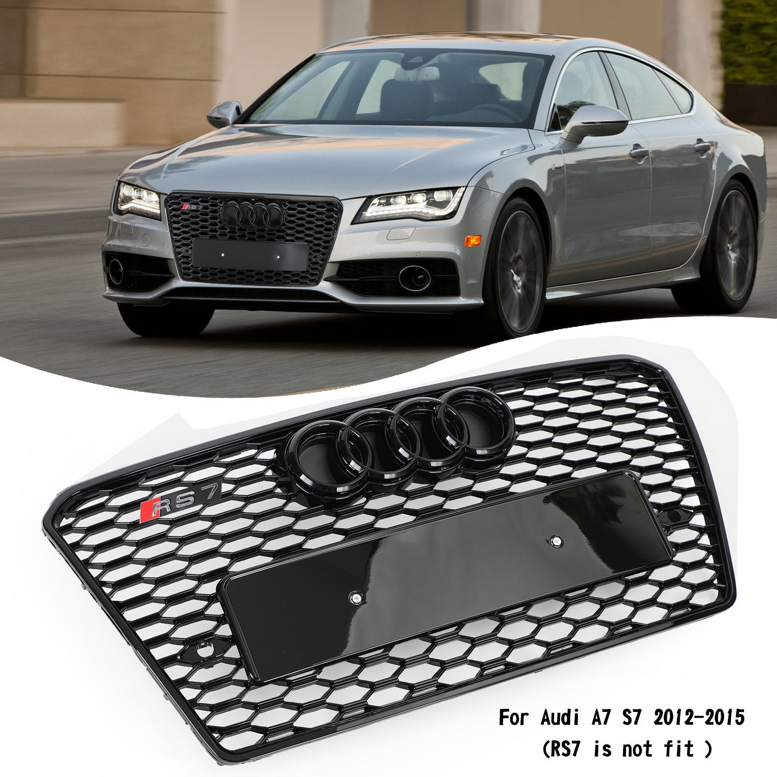 2012-2015 Audi A7/S7 RS7 Style nid d'abeille Sport maille calandre hexagonale ajustement noir