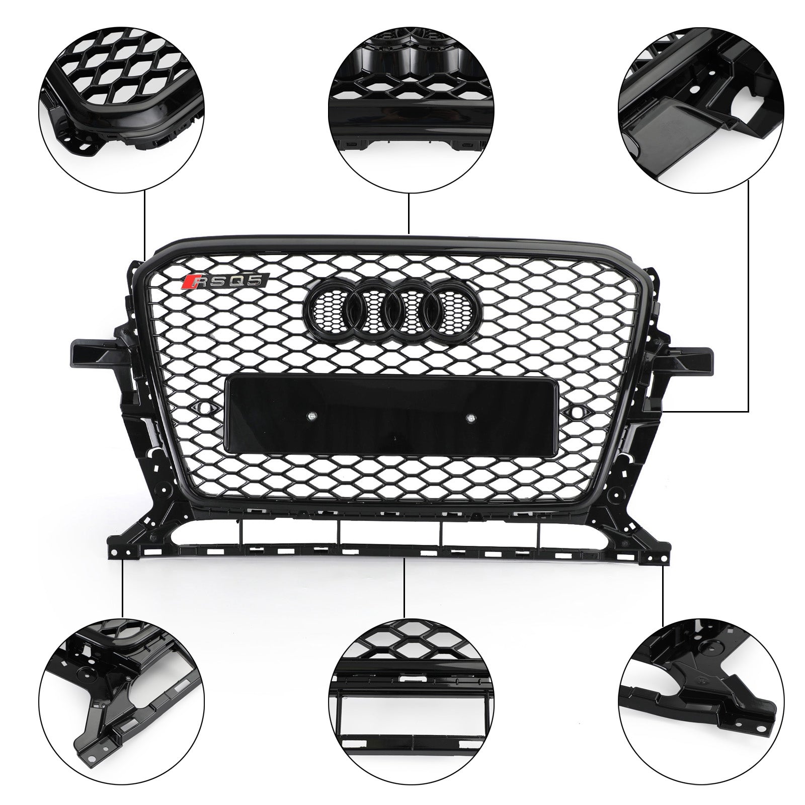 Grille sportive RSQ5 style nid d'abeille en maille adaptée pour Audi Q5 2013-2017, noir brillant