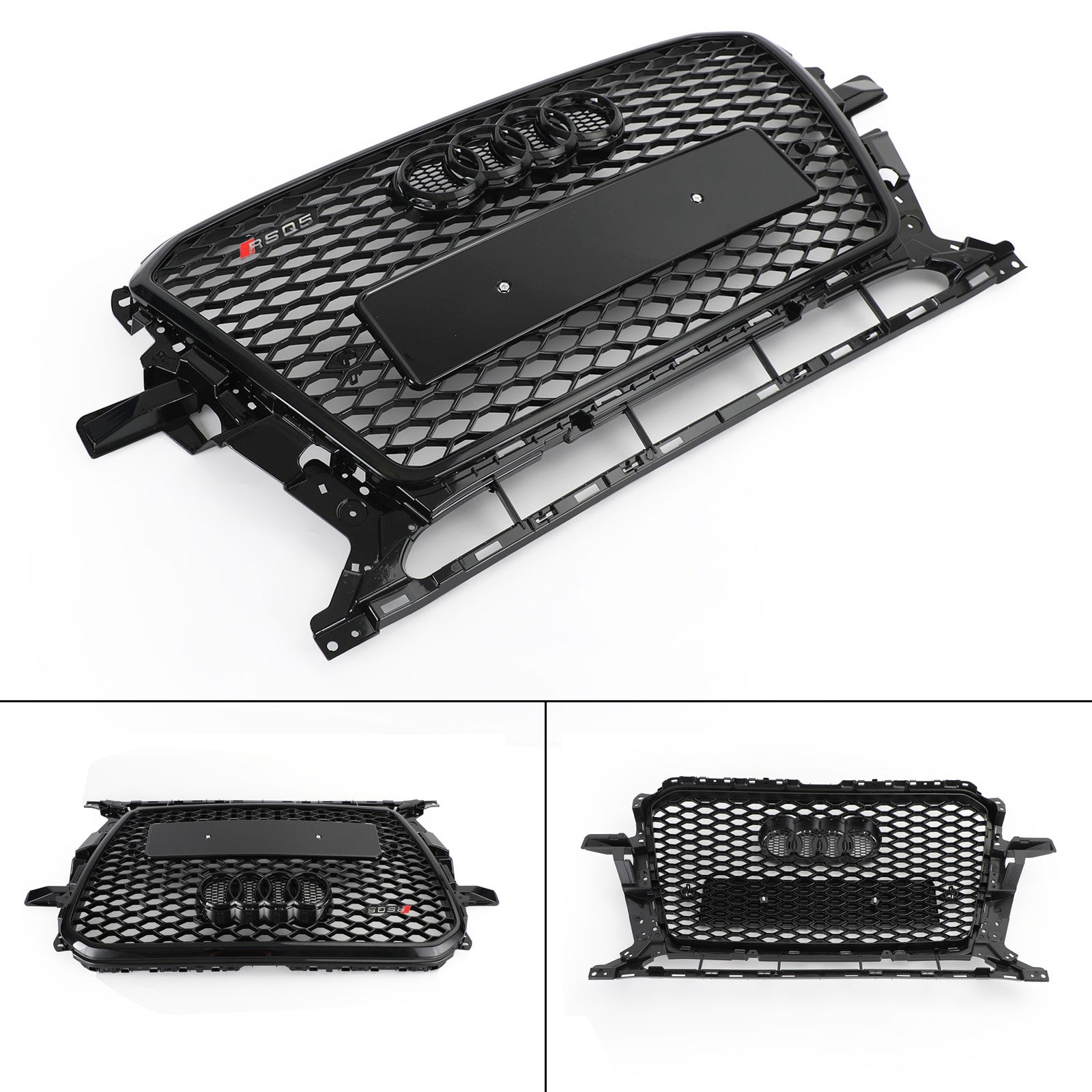 Grille sportive RSQ5 style nid d'abeille en maille adaptée pour Audi Q5 2013-2017, noir brillant