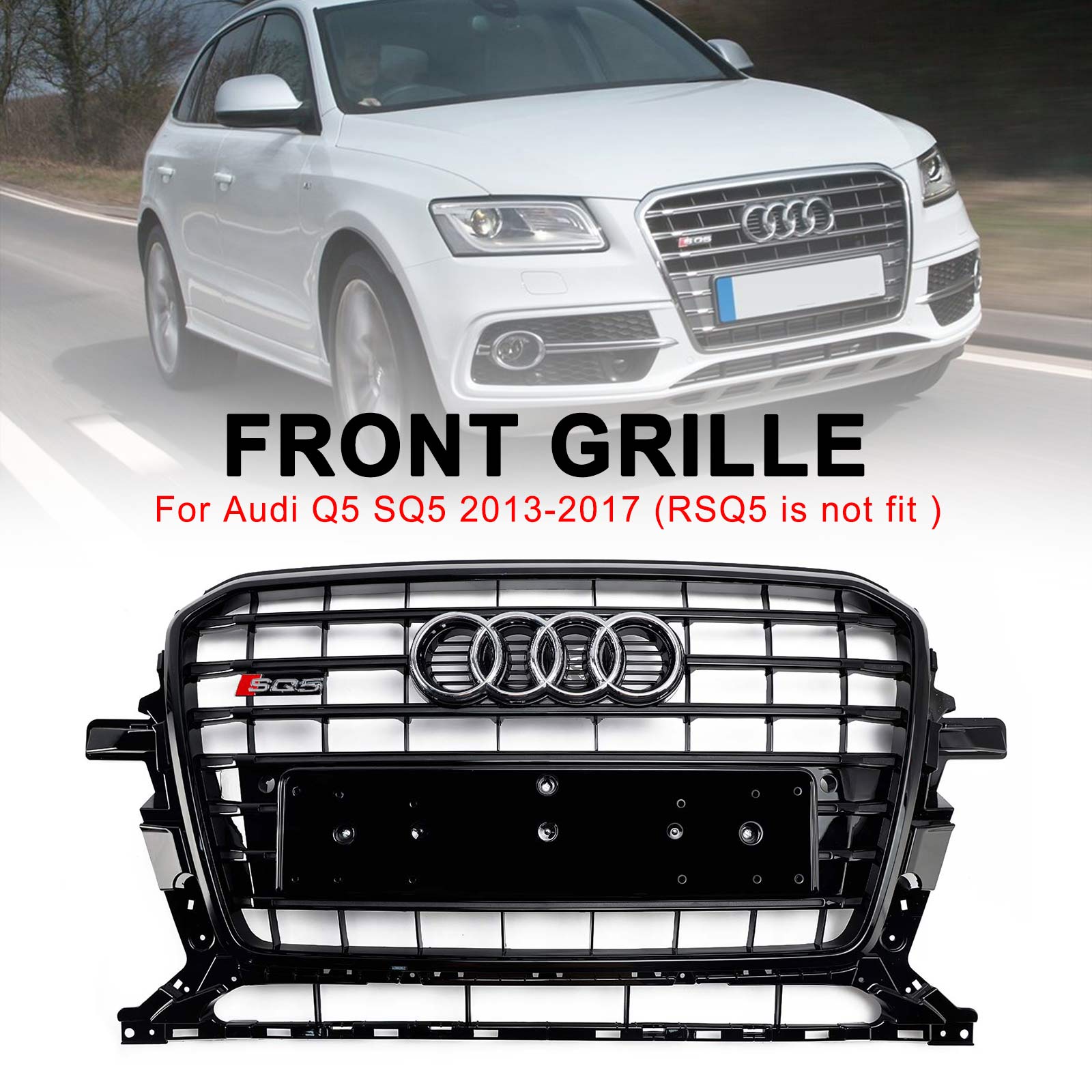 2013-2017 Audi Q5 SQ5 8R Negro RSQ5 Estilo Honeycomb Mesh Sport Hex Grill