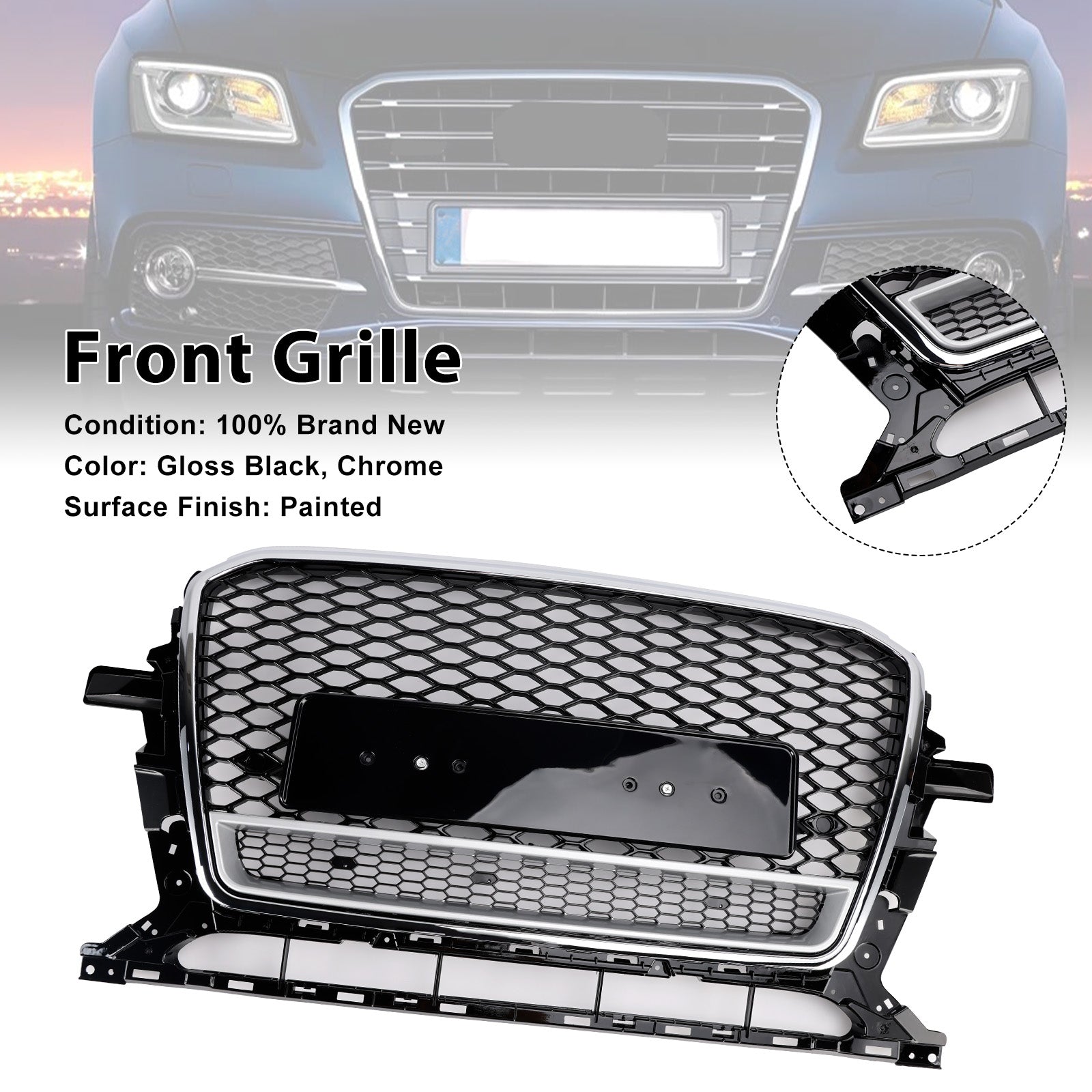 Grille de pare-chocs avant en nid d'abeille chromée/noire pour Audi Q5 2013-2017