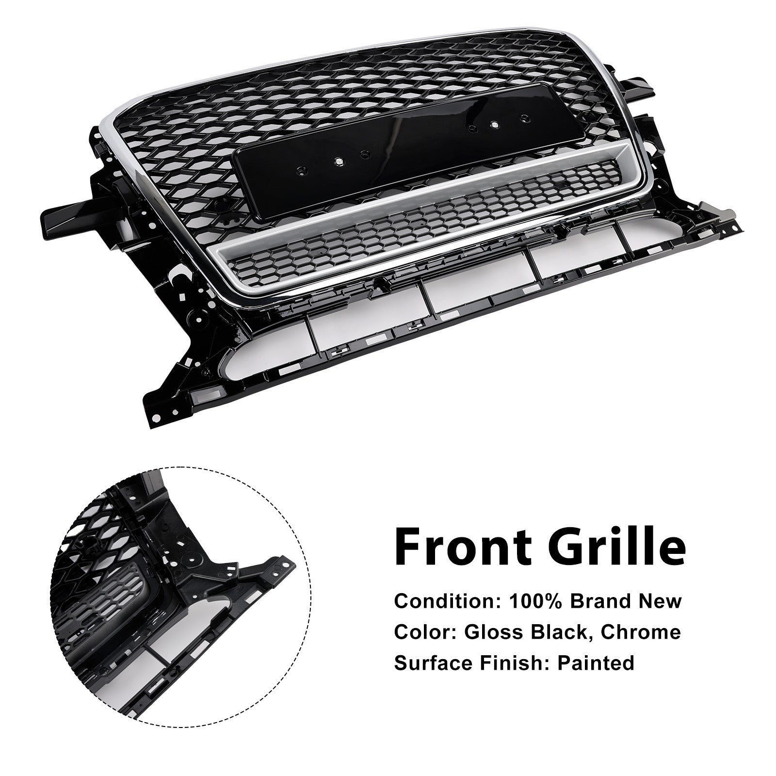 Grille de pare-chocs avant en nid d'abeille chromée/noire pour Audi Q5 2013-2017