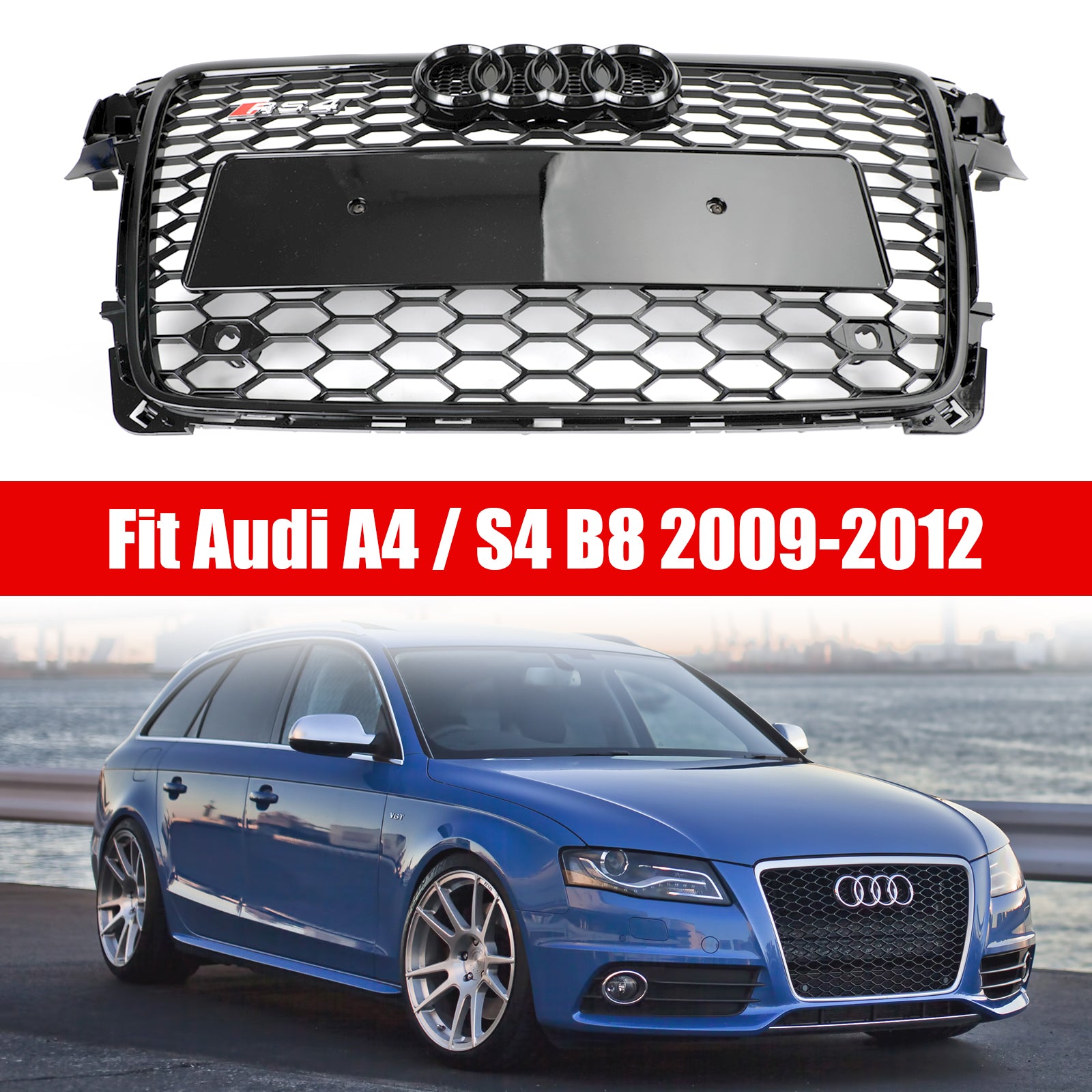 RS4 Style Honeycomb Sport Mesh Hex Grille Grill Fit Audi A4 / S4 B8 2009-2012