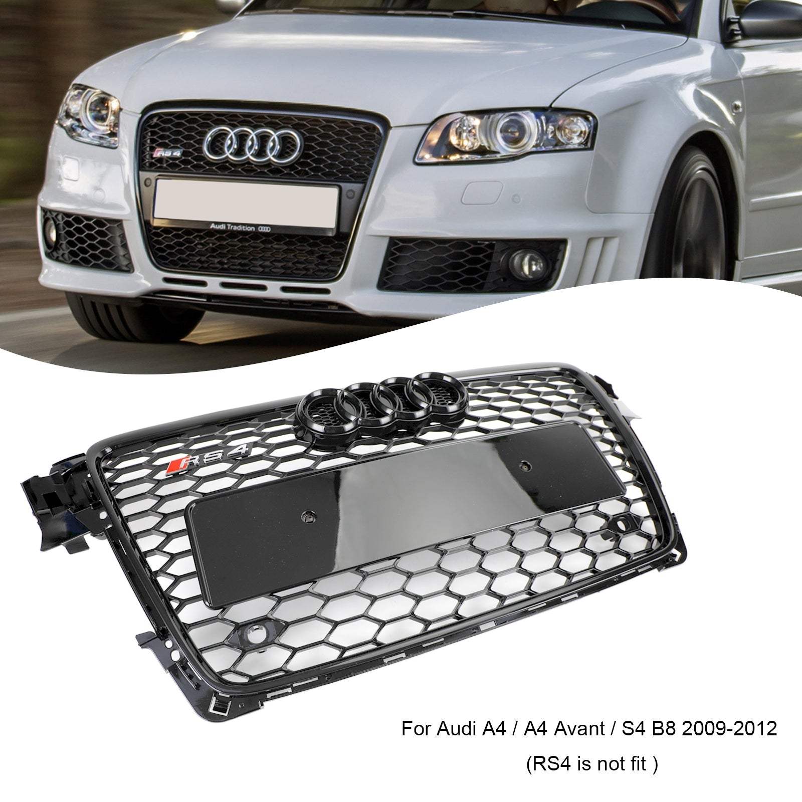 RS4 Style Honeycomb Sport Mesh Hex Grille Grill Fit Audi A4 / S4 B8 2009-2012