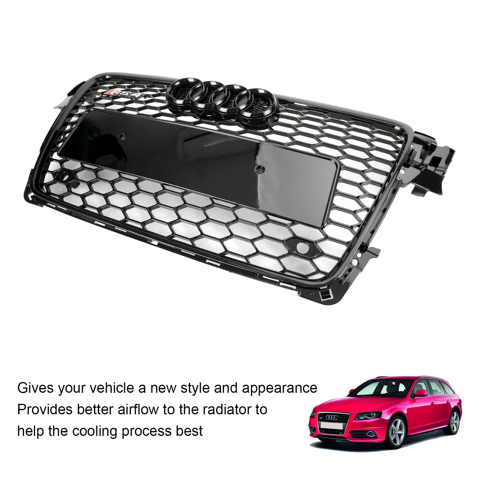 RS4 Style Honeycomb Sport Mesh Hex Grille Grill Fit Audi A4 / S4 B8 2009-2012