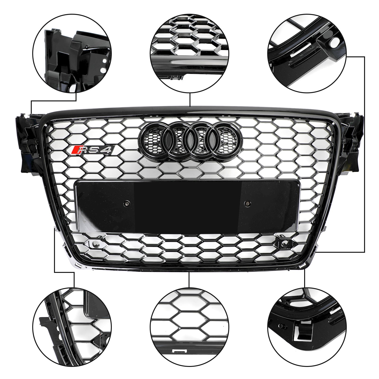 RS4 Style Honeycomb Sport Mesh Hex Grille Grill Fit Audi A4 / S4 B8 2009-2012