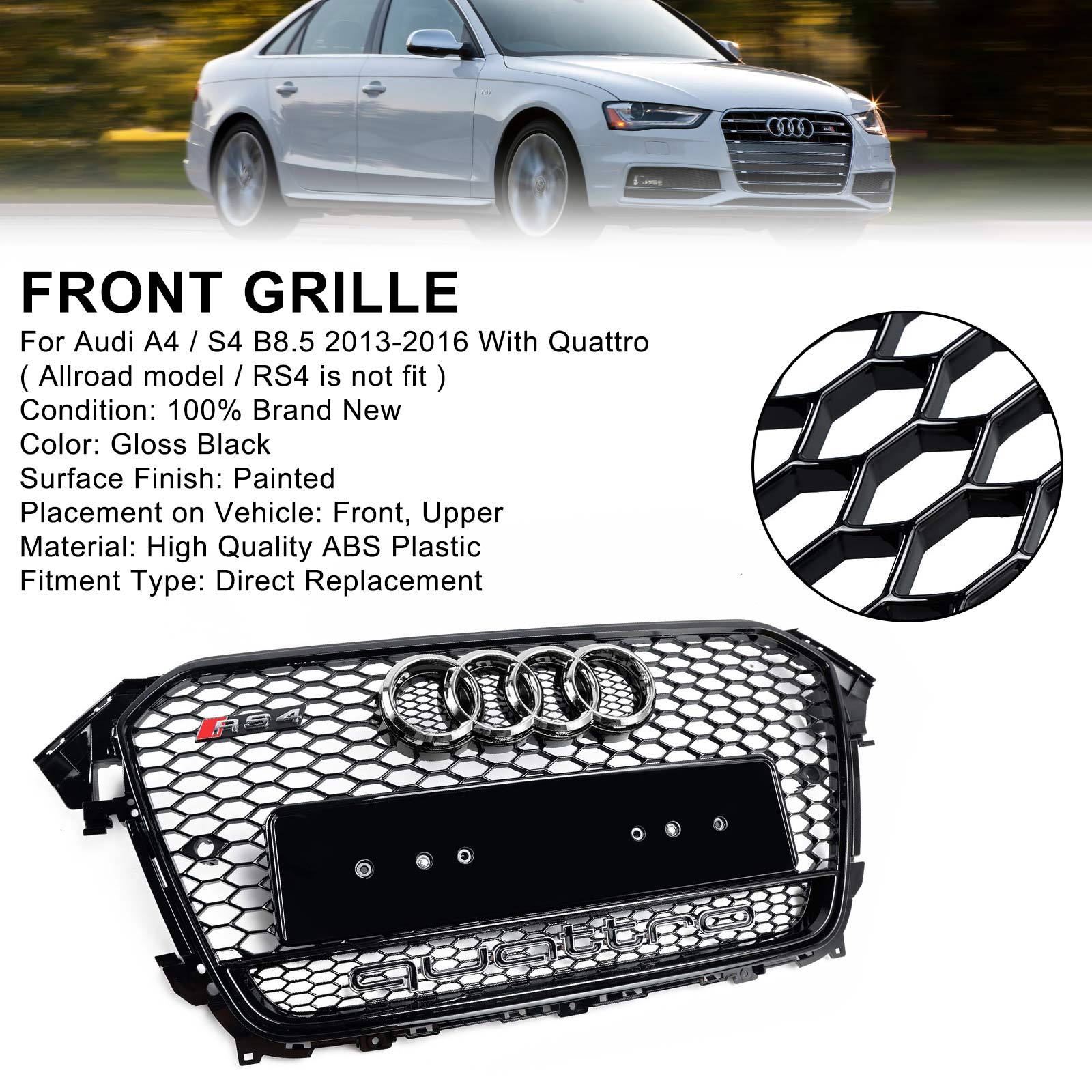 2013-2016 Audi A4 S4 B8.5 avec grille de pare-chocs avant style Quattro RS4