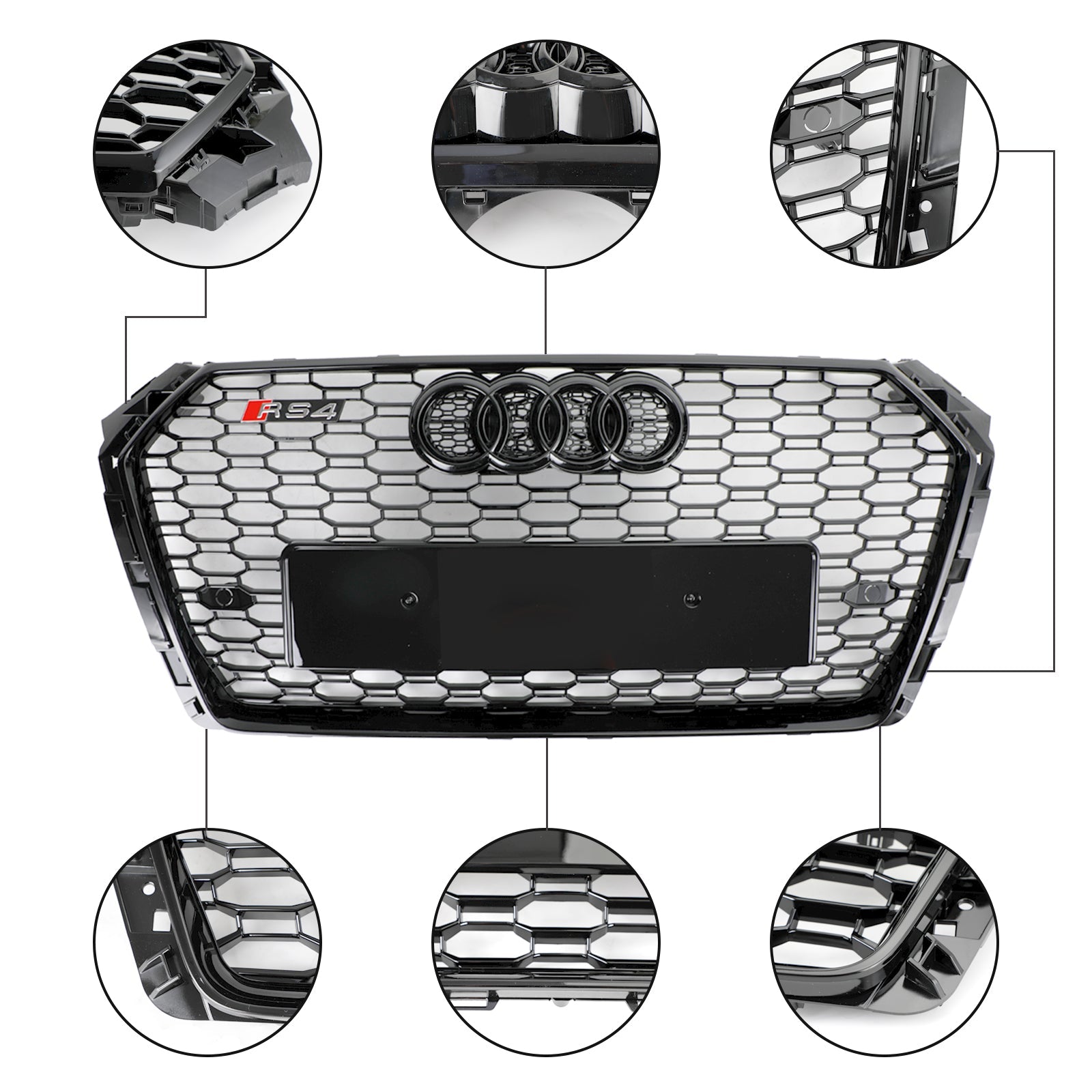 Grille de voiture en maille nid d'abeille hexagonale style RS4 noire pour Audi B9 2017-2019