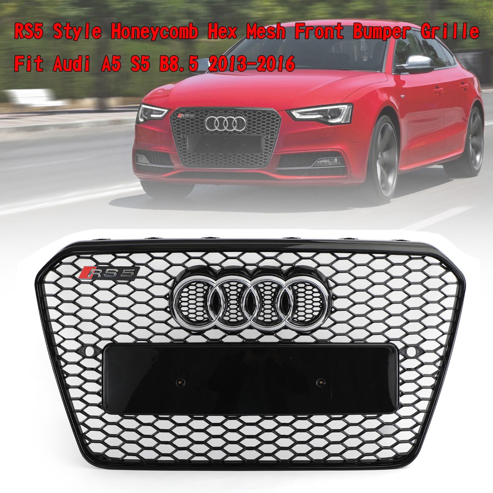 Parachoques delantero estilo RS5, rejilla de panal, malla hexagonal, compatible con Audi A5 S5 B8.5 2013-2016