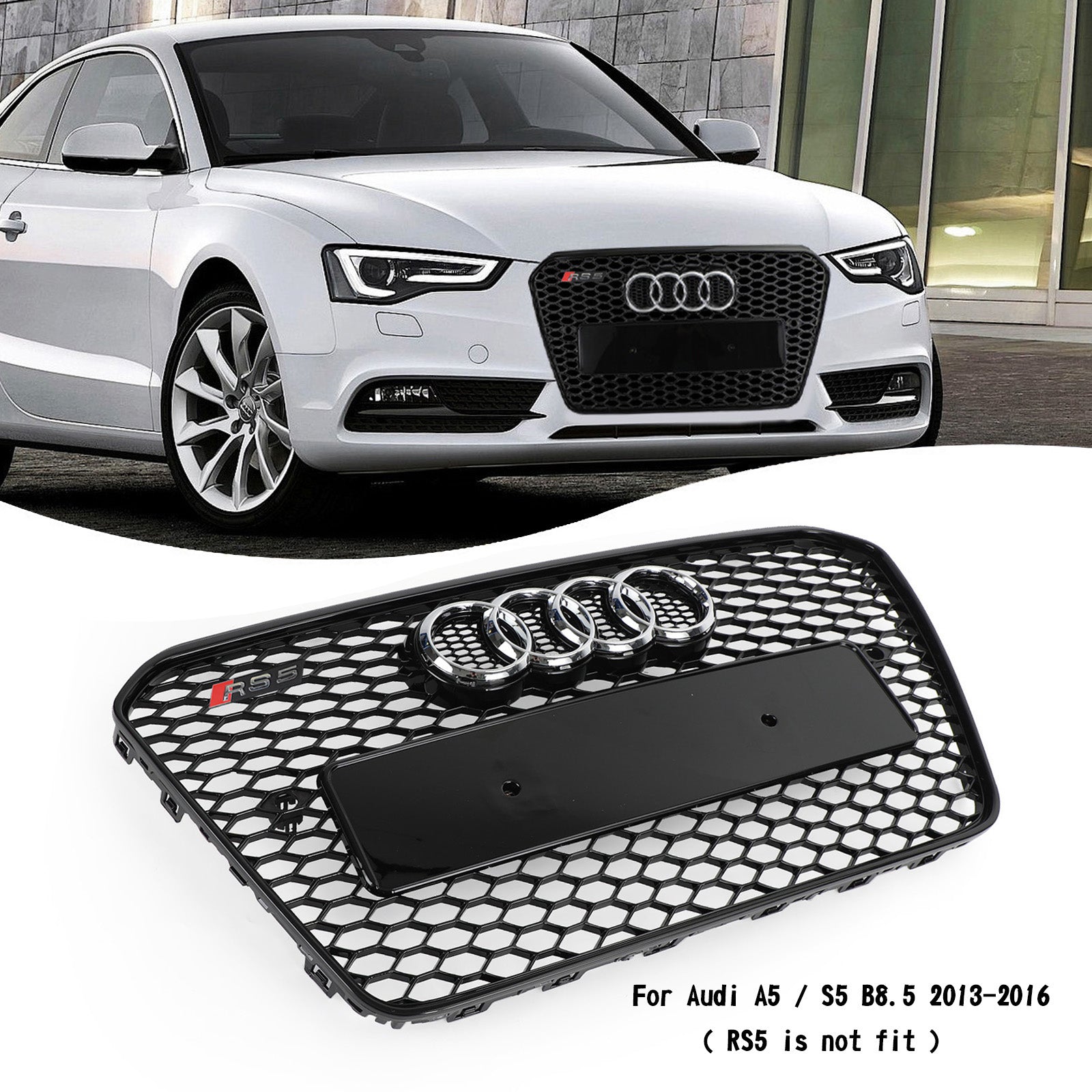 Parachoques delantero estilo RS5, rejilla de panal, malla hexagonal, compatible con Audi A5 S5 B8.5 2013-2016