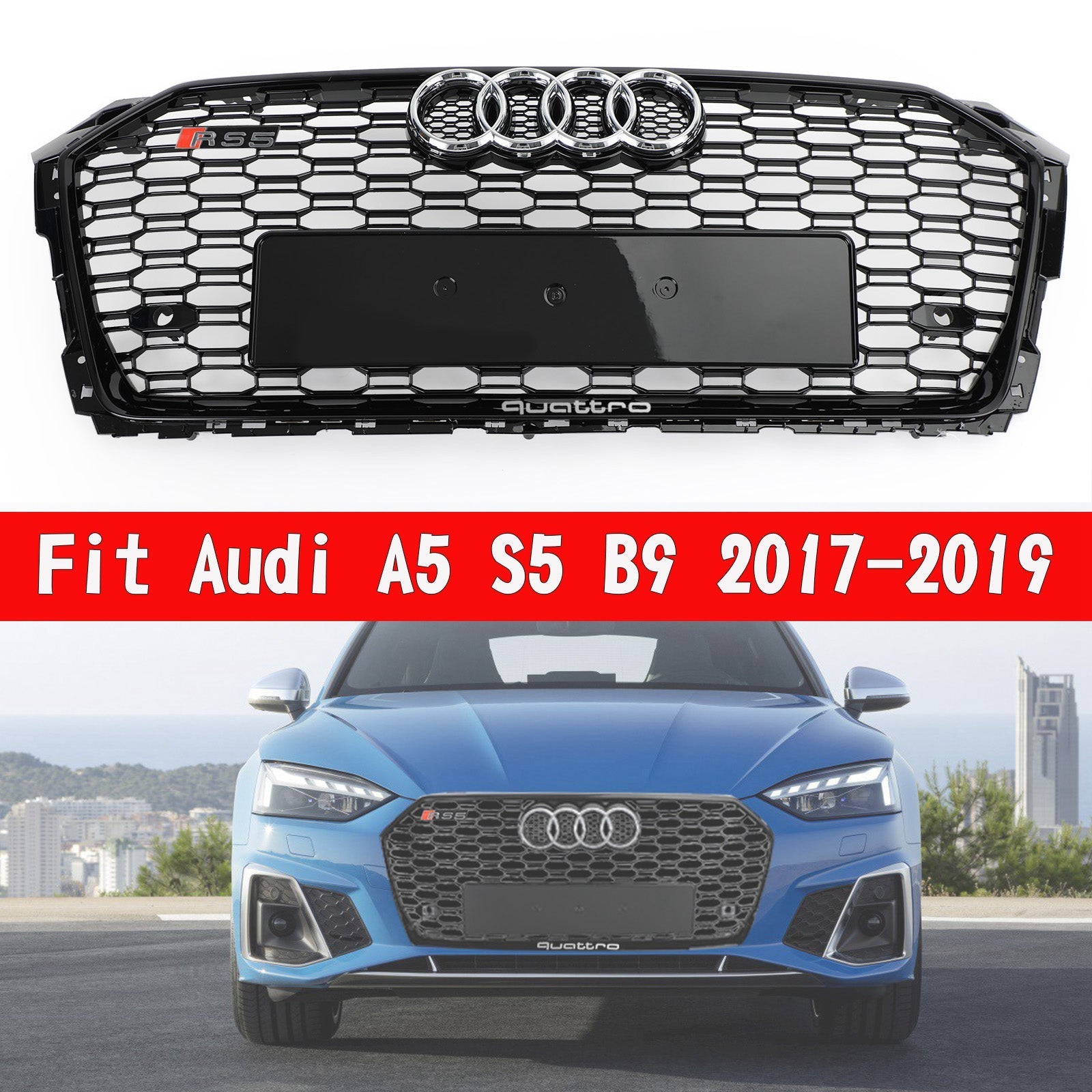 2017-2019 Audi A5 S5 B9 RS5 Grille Style nid d'abeille Sport maille hexagonale Grill 8W6-853-651-AB-FUQ