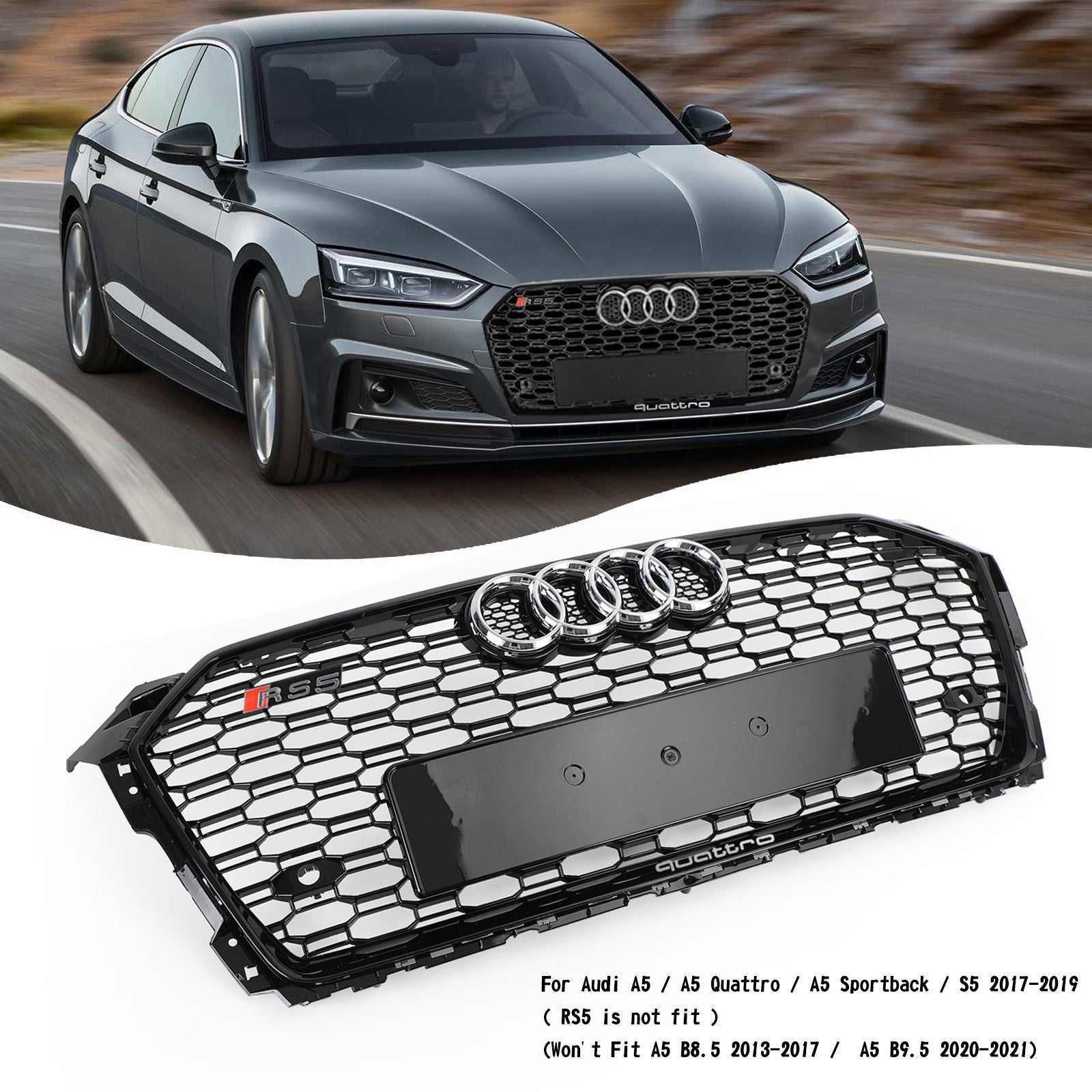 2017-2019 Audi A5 S5 B9 RS5 Style nid d'abeille Sport maille calandre hexagonale