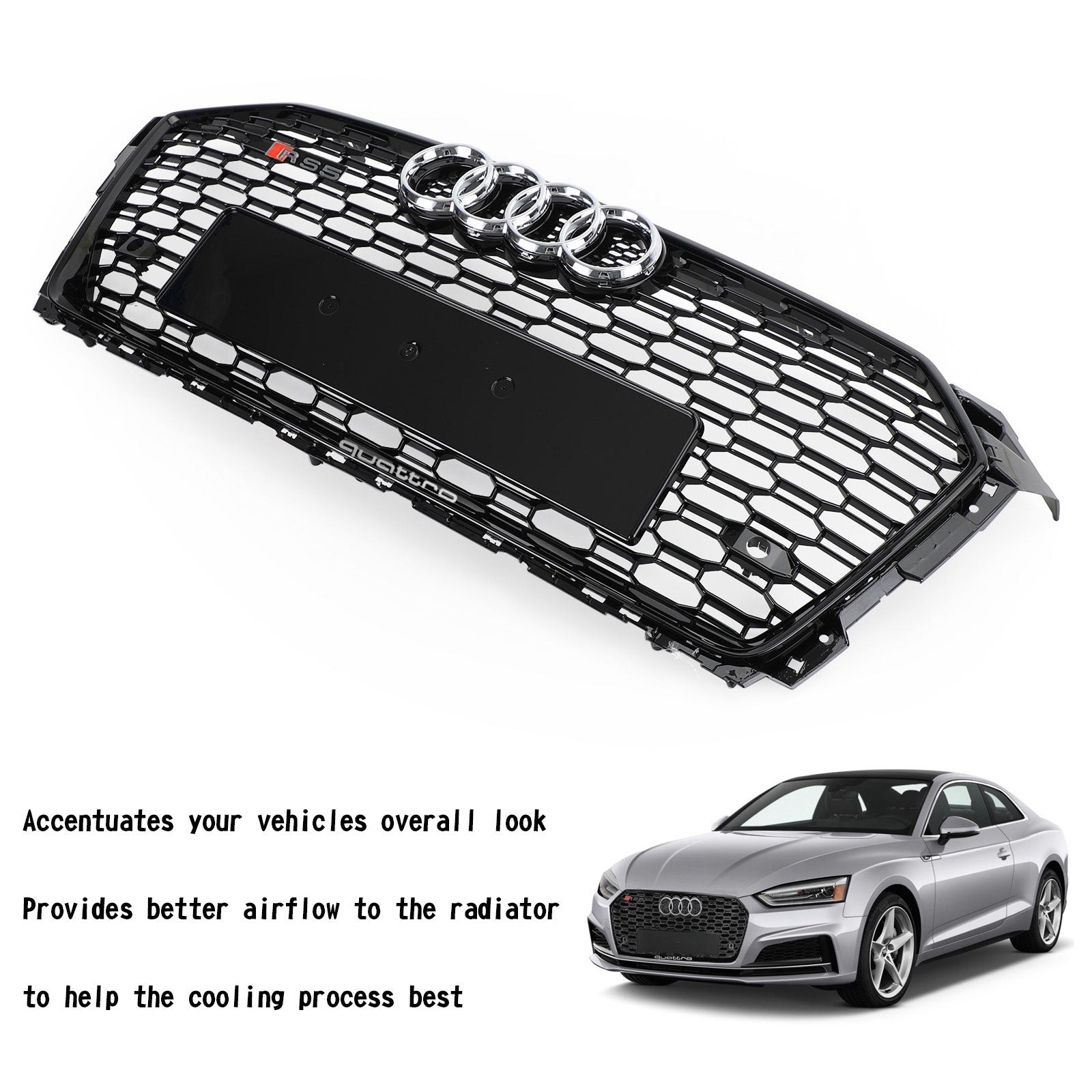 2017-2019 Audi A5 S5 B9 RS5 Grille Style nid d'abeille Sport maille hexagonale Grill 8W6-853-651-AB-FUQ