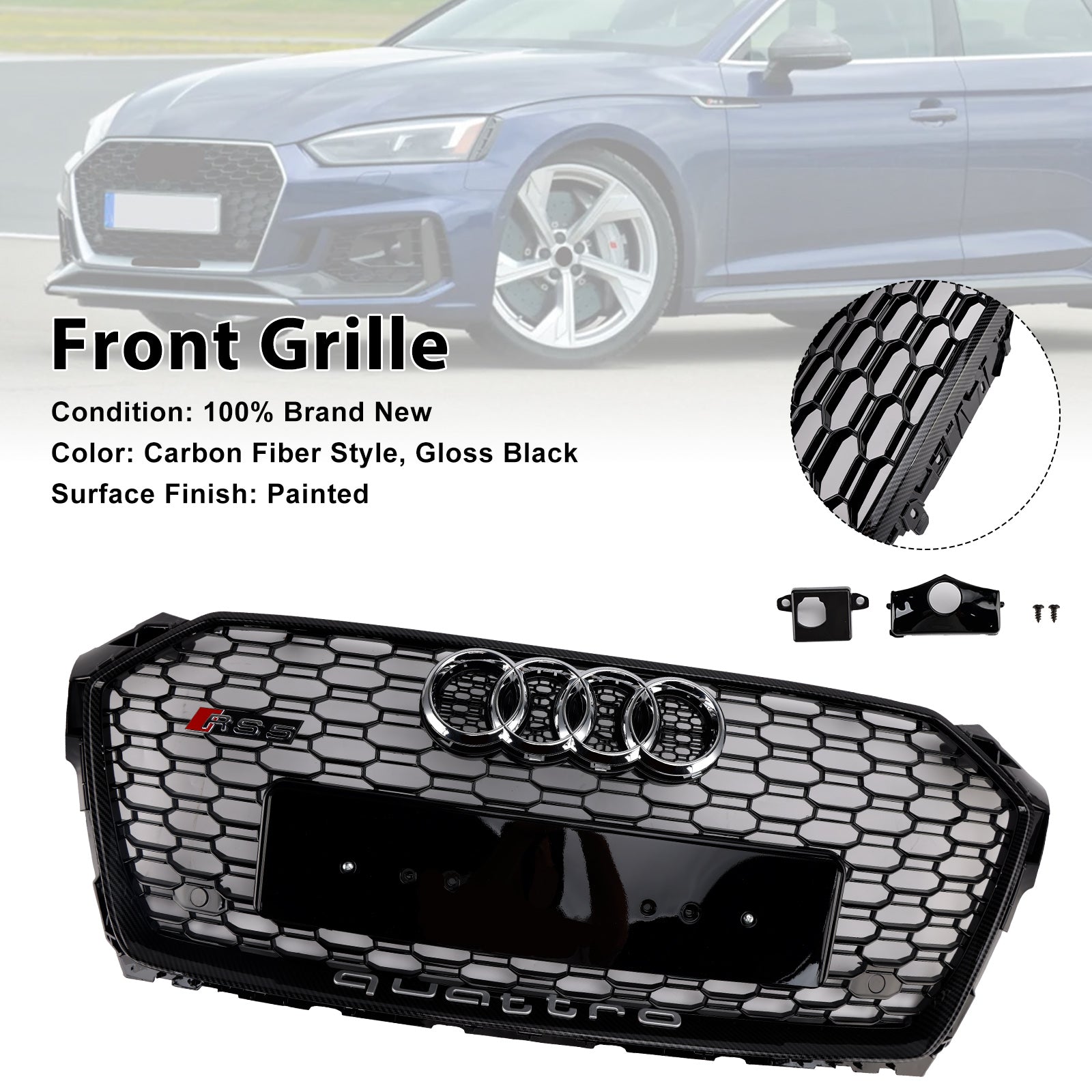 Grille de calandre avant en nid d'abeille style sport Audi A5 S5 B9 RS5 2017-2019