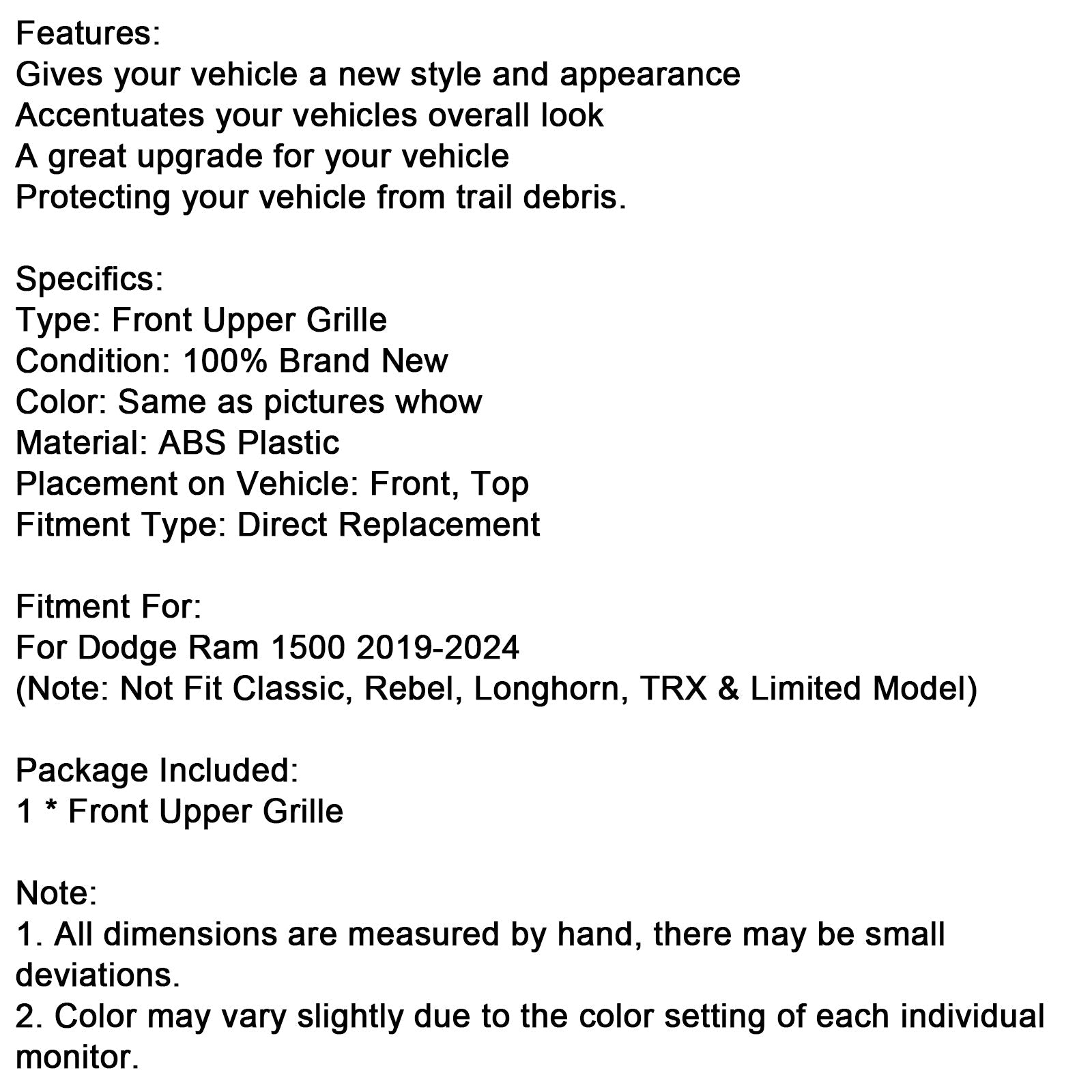 Črna zgornja maska ​​hladilnika z vzorcem satja'čebela za Dodge Ram 1500 (2019–2024)