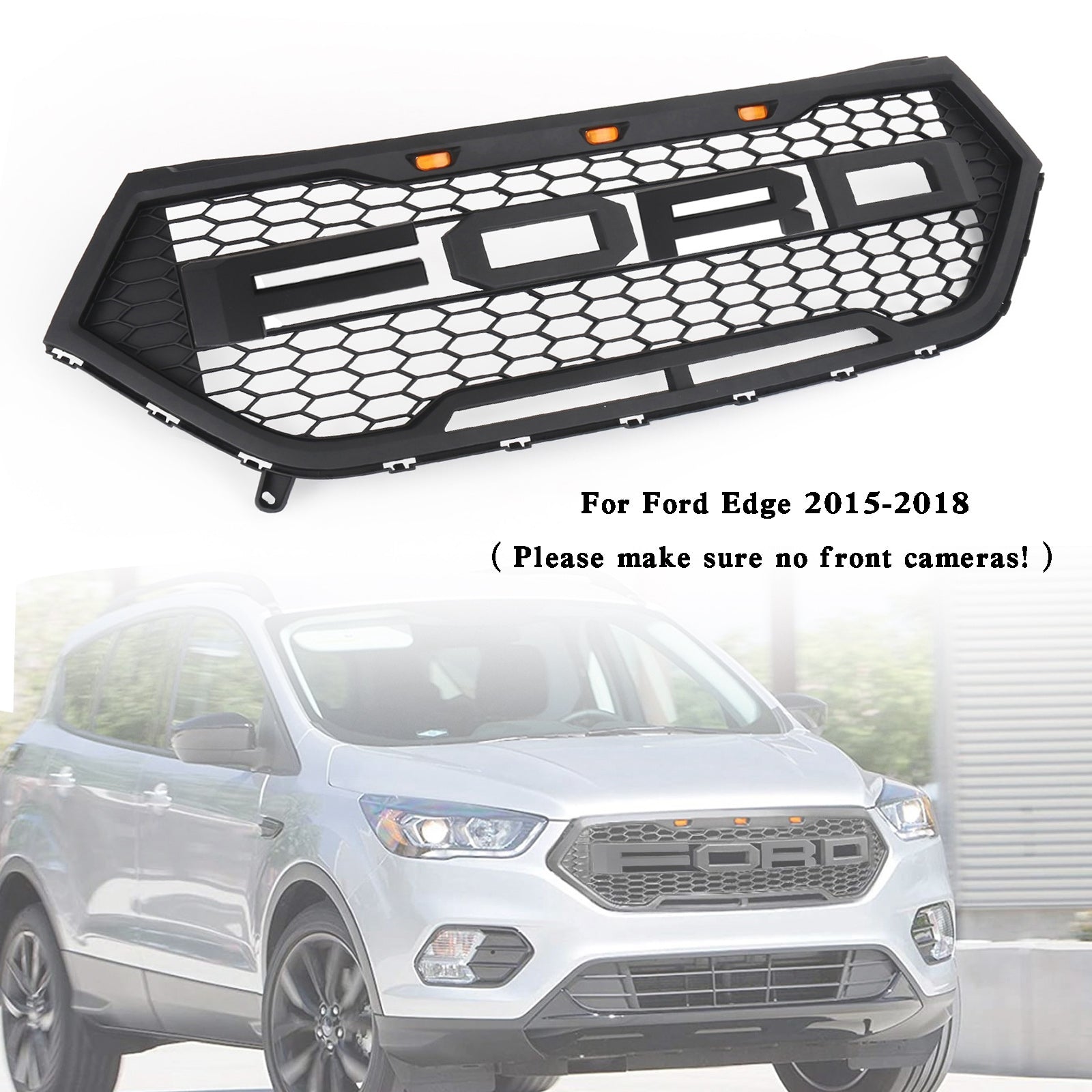 Voor bumper grid raptor-stijl, bovenste grille voor Ford Edge 2015-2018, zwart