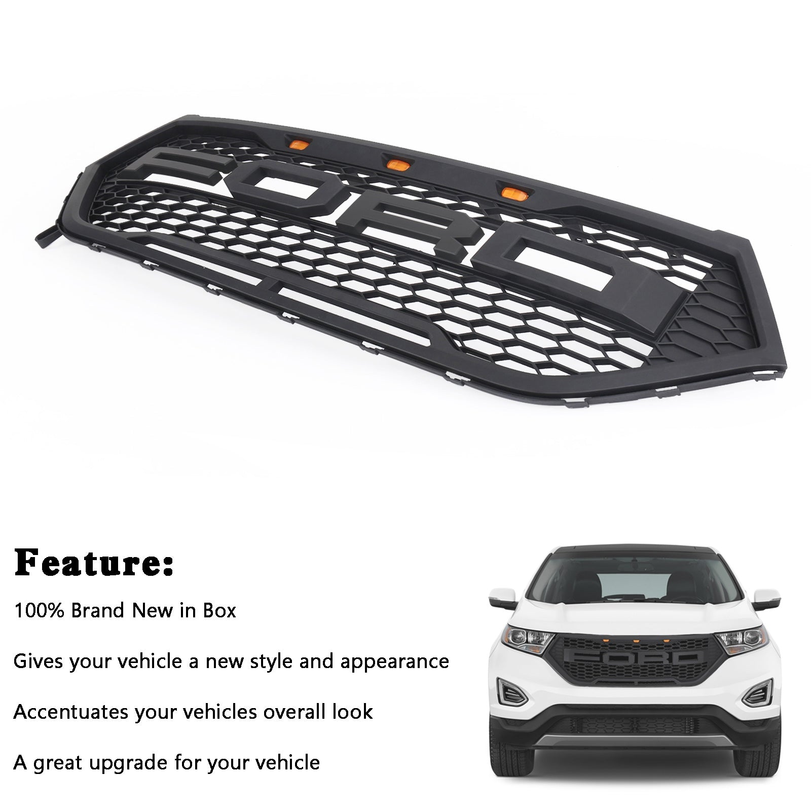 Voor bumper grid raptor-stijl, bovenste grille voor Ford Edge 2015-2018, zwart