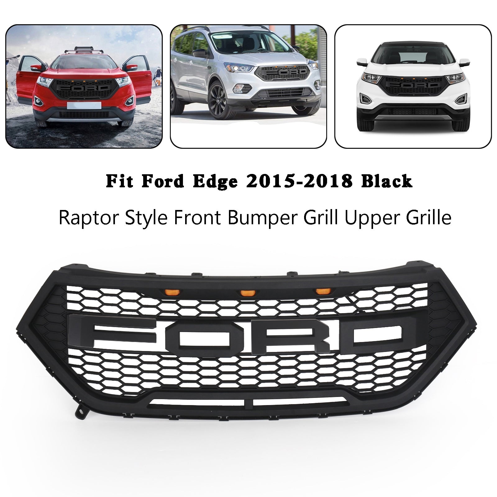 Voor bumper grid raptor-stijl, bovenste grille voor Ford Edge 2015-2018, zwart