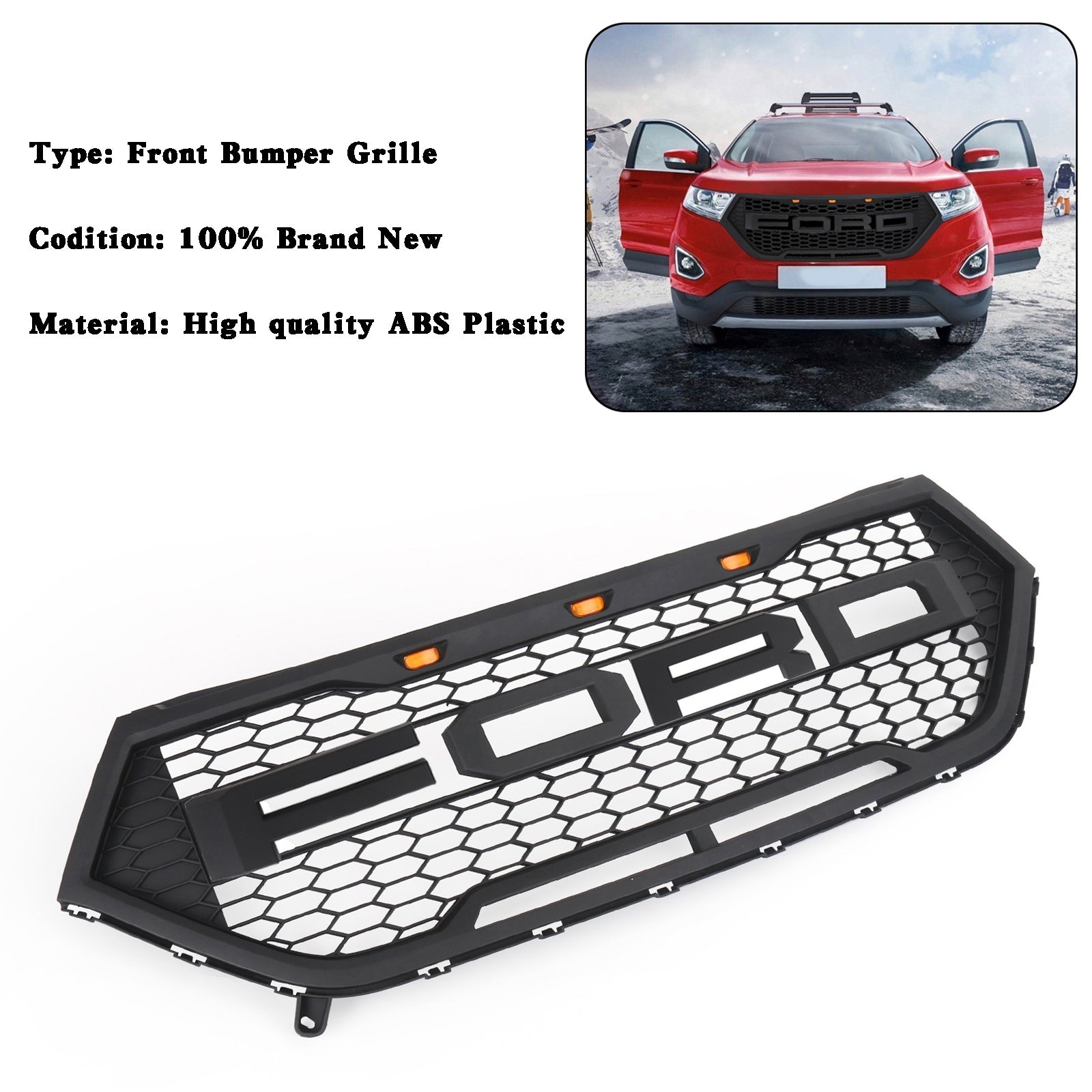 Voor bumper grid raptor-stijl, bovenste grille voor Ford Edge 2015-2018, zwart
