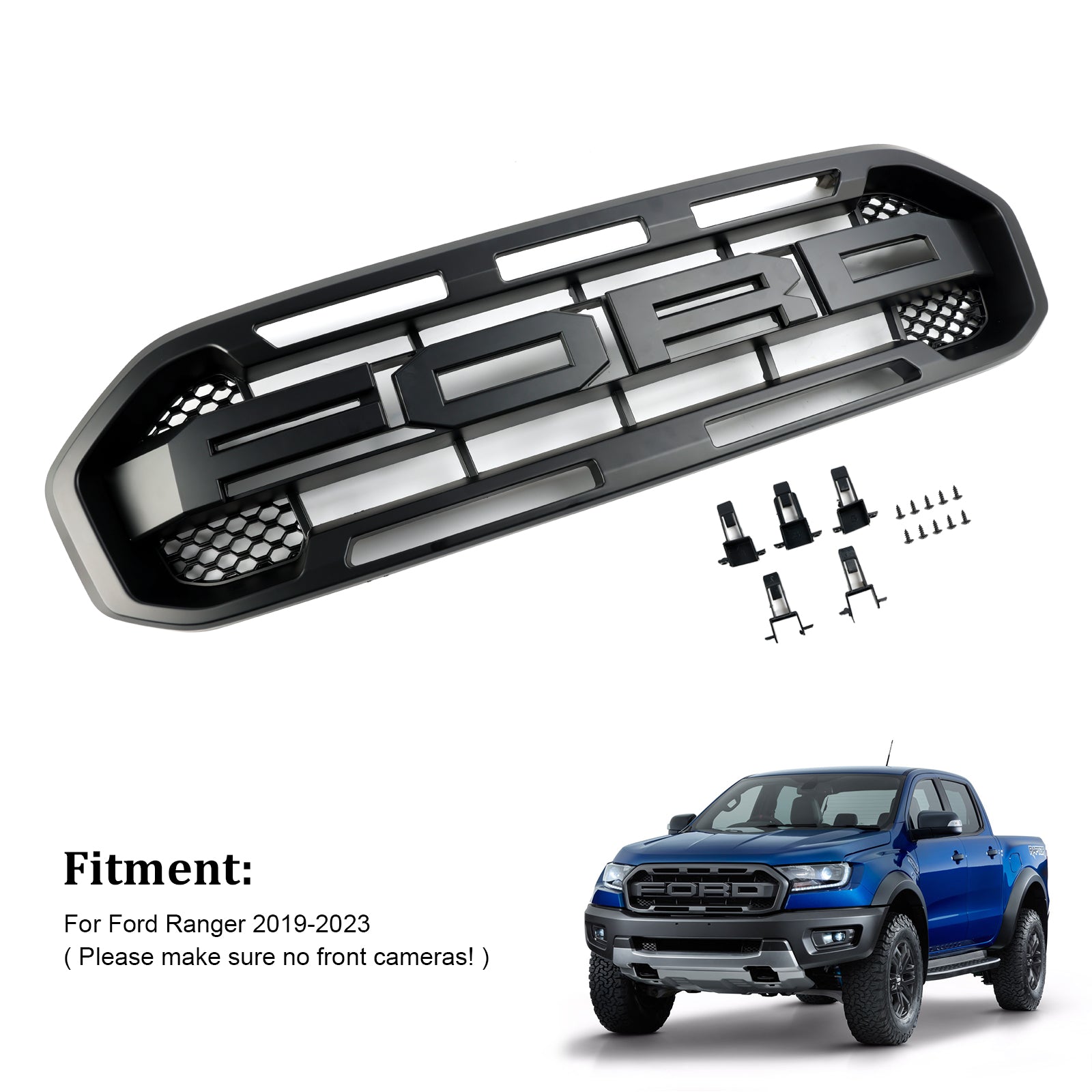 Black Raptor Style Front Bumper Grill Grille Pour Ford Ranger 2019-2023