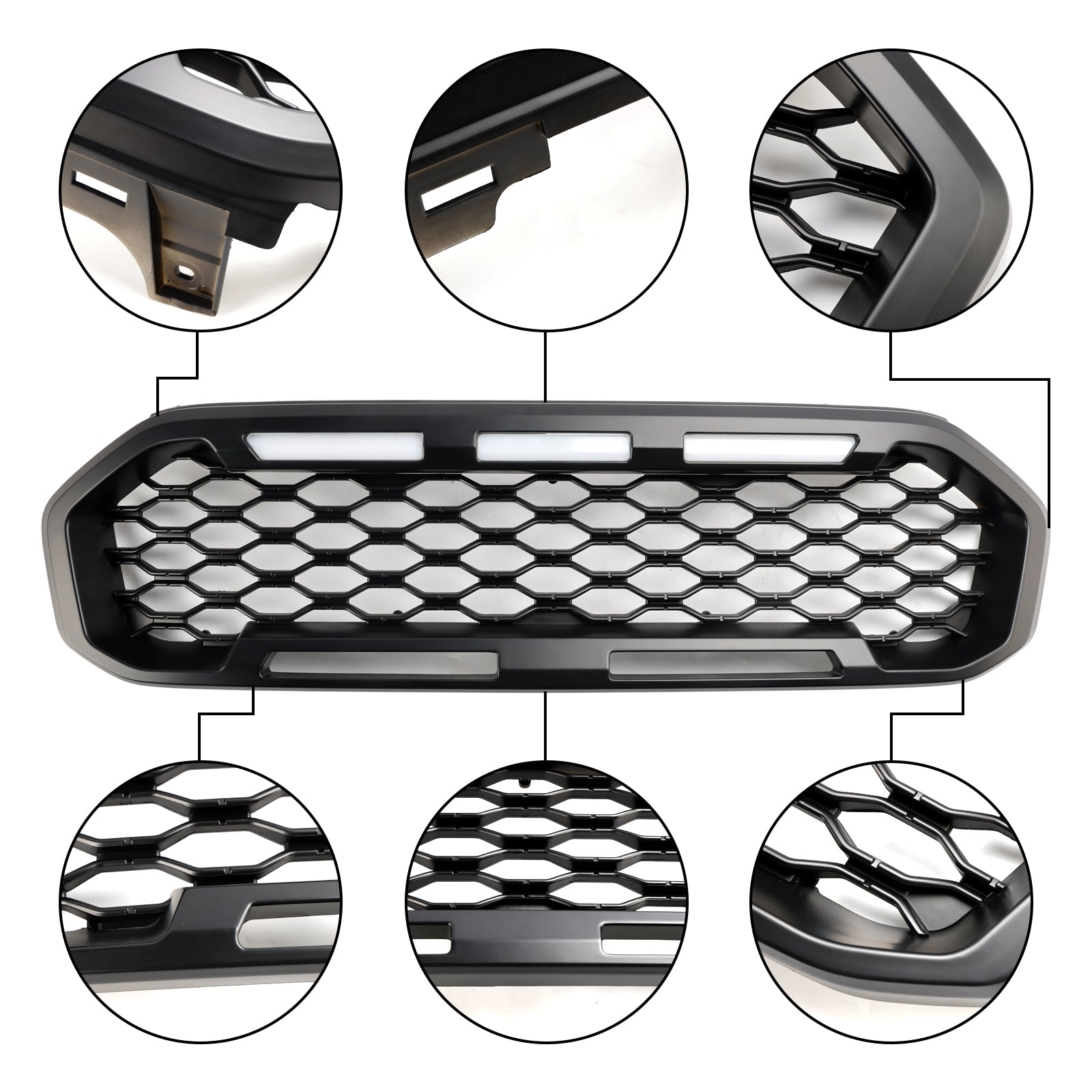 Grille de pare-chocs avant noire avec éclairage LED pour Ford Ranger T8 2019-2023