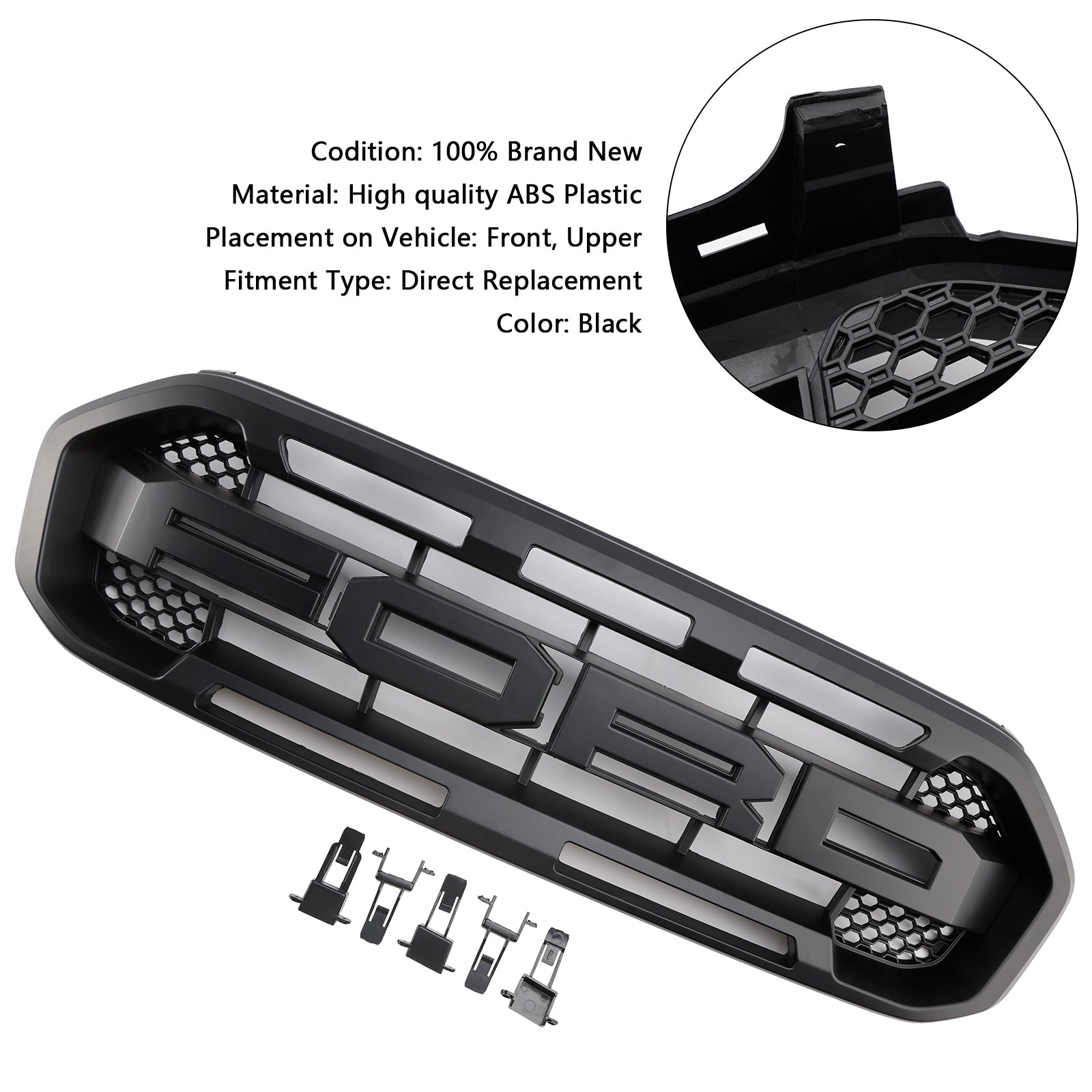 Grille de pare-chocs avant style Raptor pour Ford Ranger 2019-2023, noire