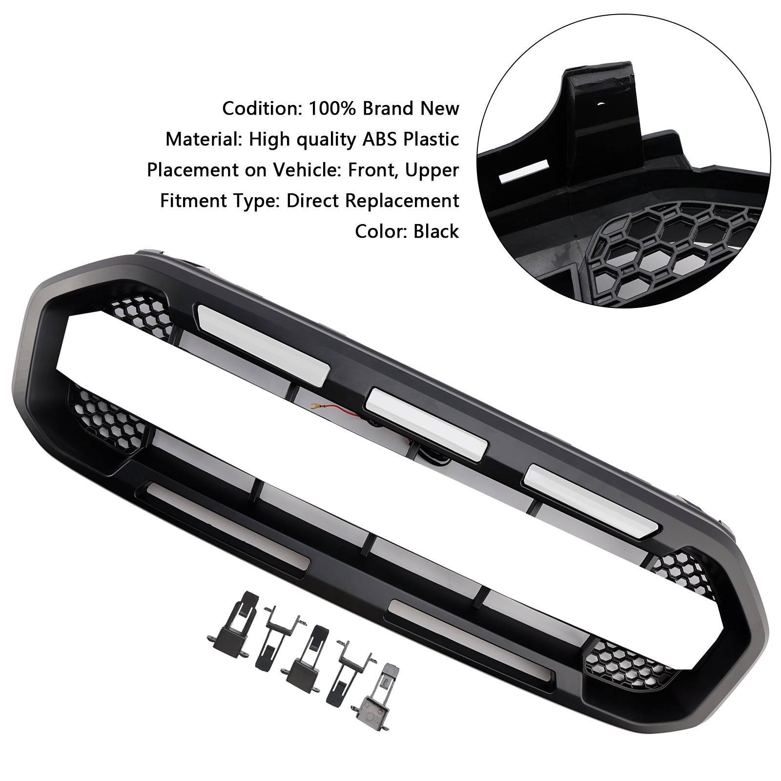 Grille de pare-chocs avant style Raptor pour Ford Ranger 2019-2023, noire