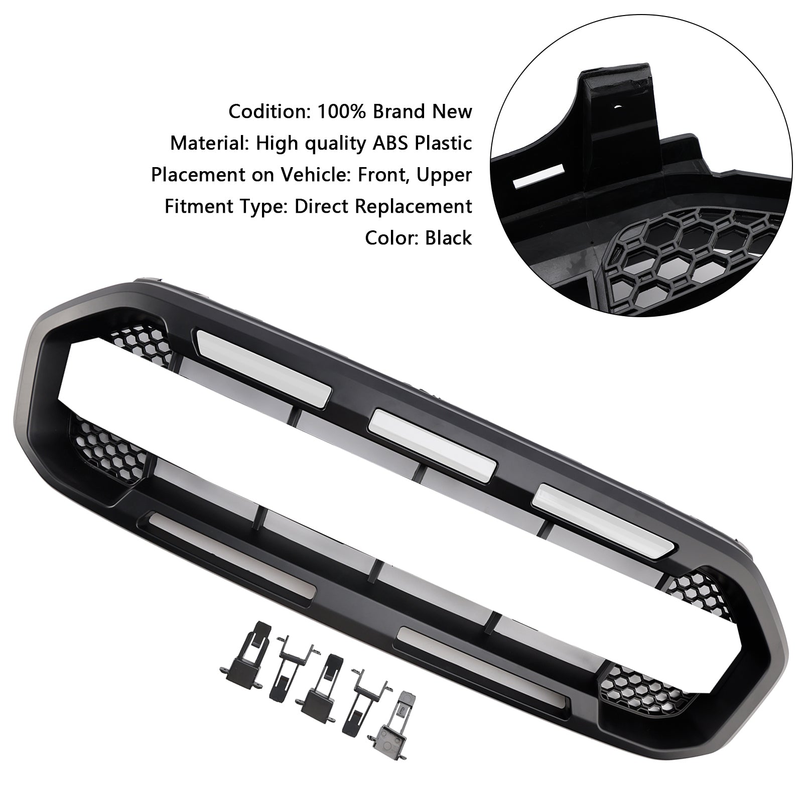 Grille de pare-chocs avant style Raptor pour Ford Ranger 2019-2023, noire