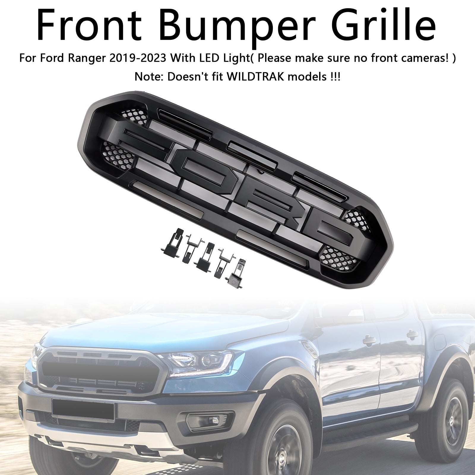 Grille de pare-chocs avant noire style Raptor pour Ford Ranger 2019-2023