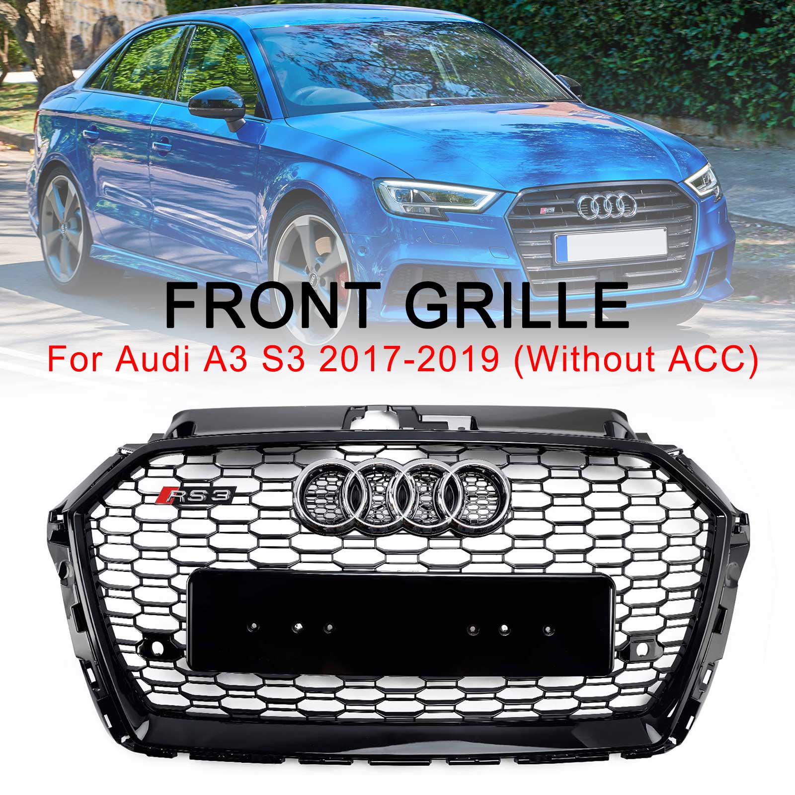 2017-2019 Audi A3 8V RS3 Grille de pare-chocs avant en maille nid d'abeille noire