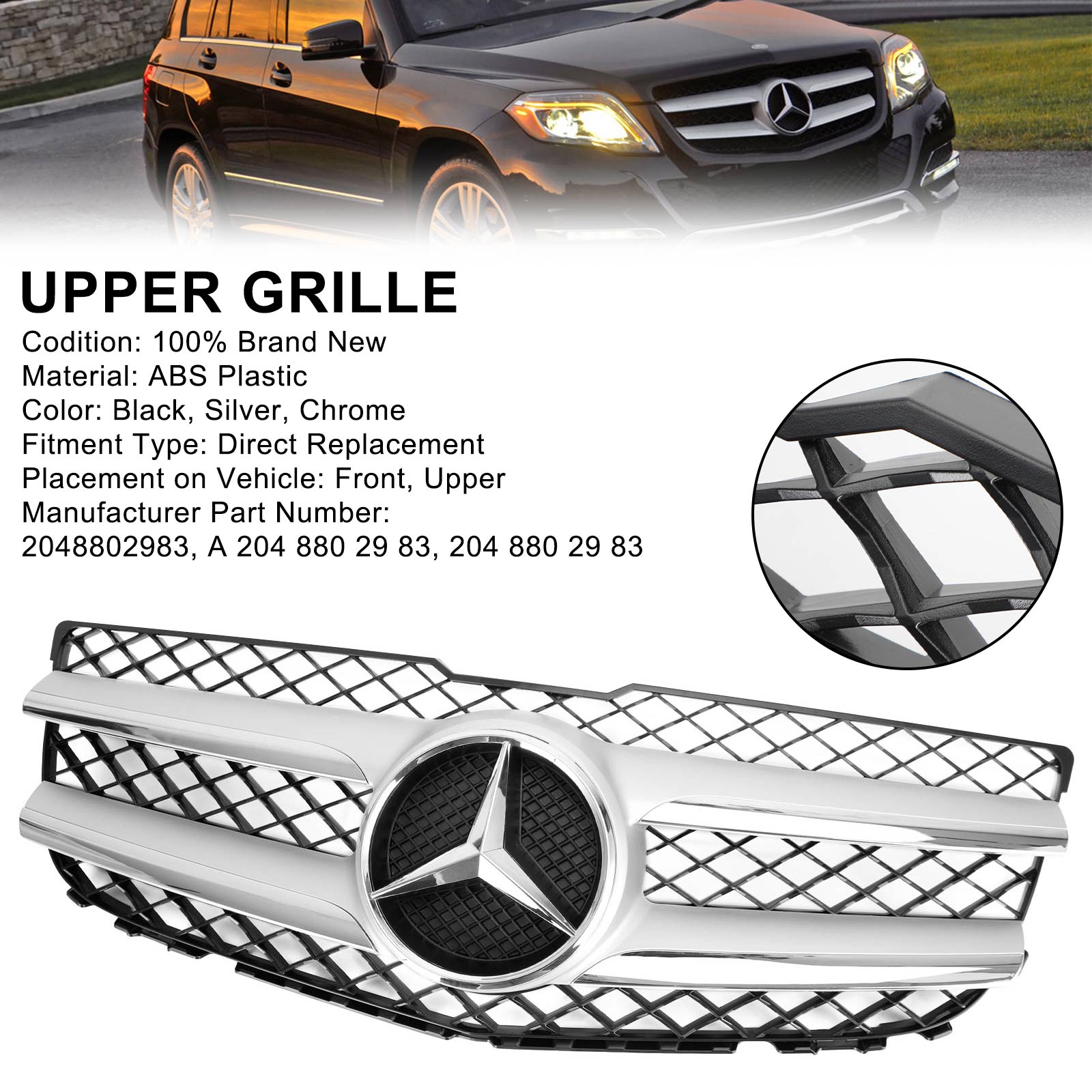 Grille de pare-chocs avant Mercedes-Benz GLK250 GLK350, référence 2048802983