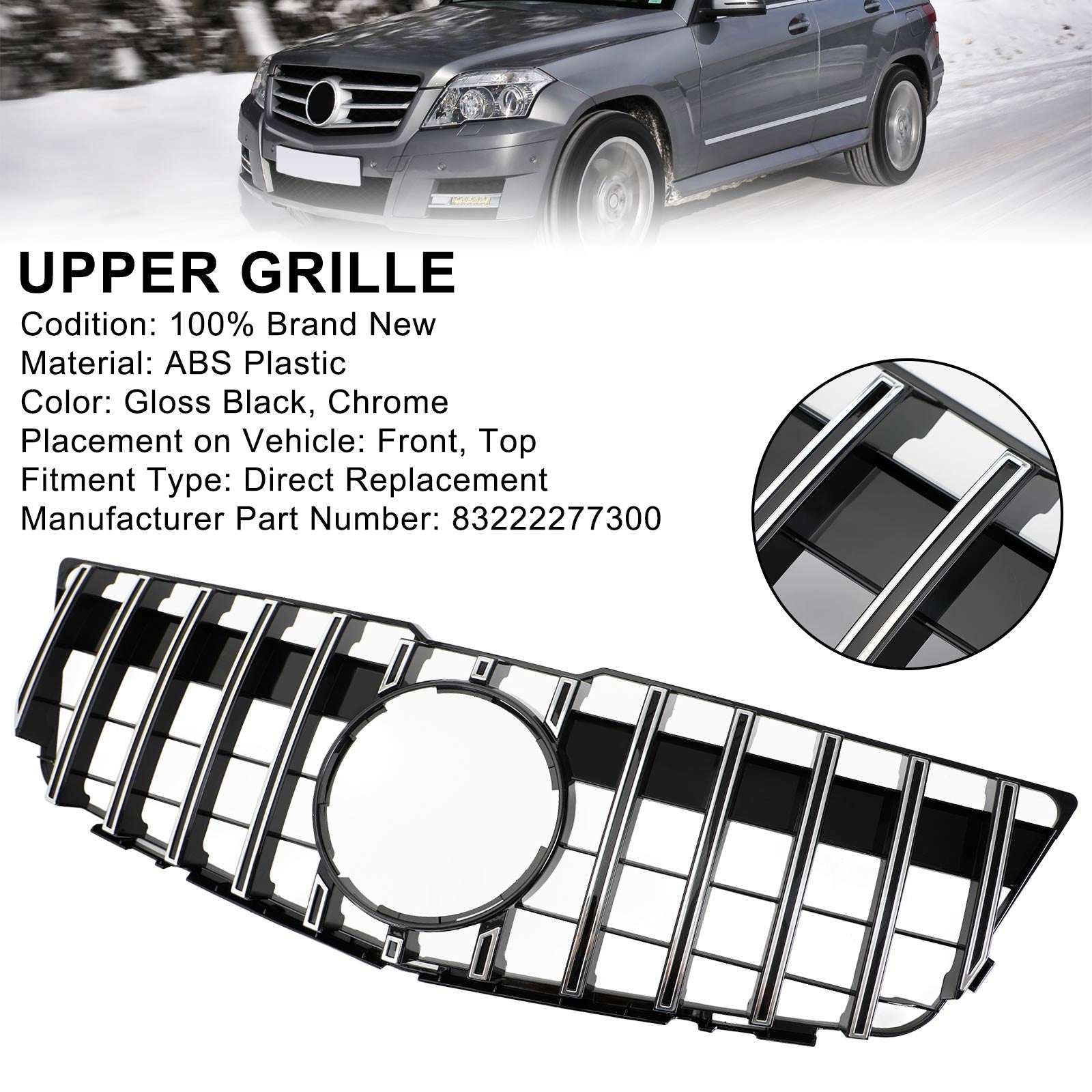 Grille Supérieure de Pare-Chocs Avant Style GT pour Mercedes-Benz GLK X204 2008-2012