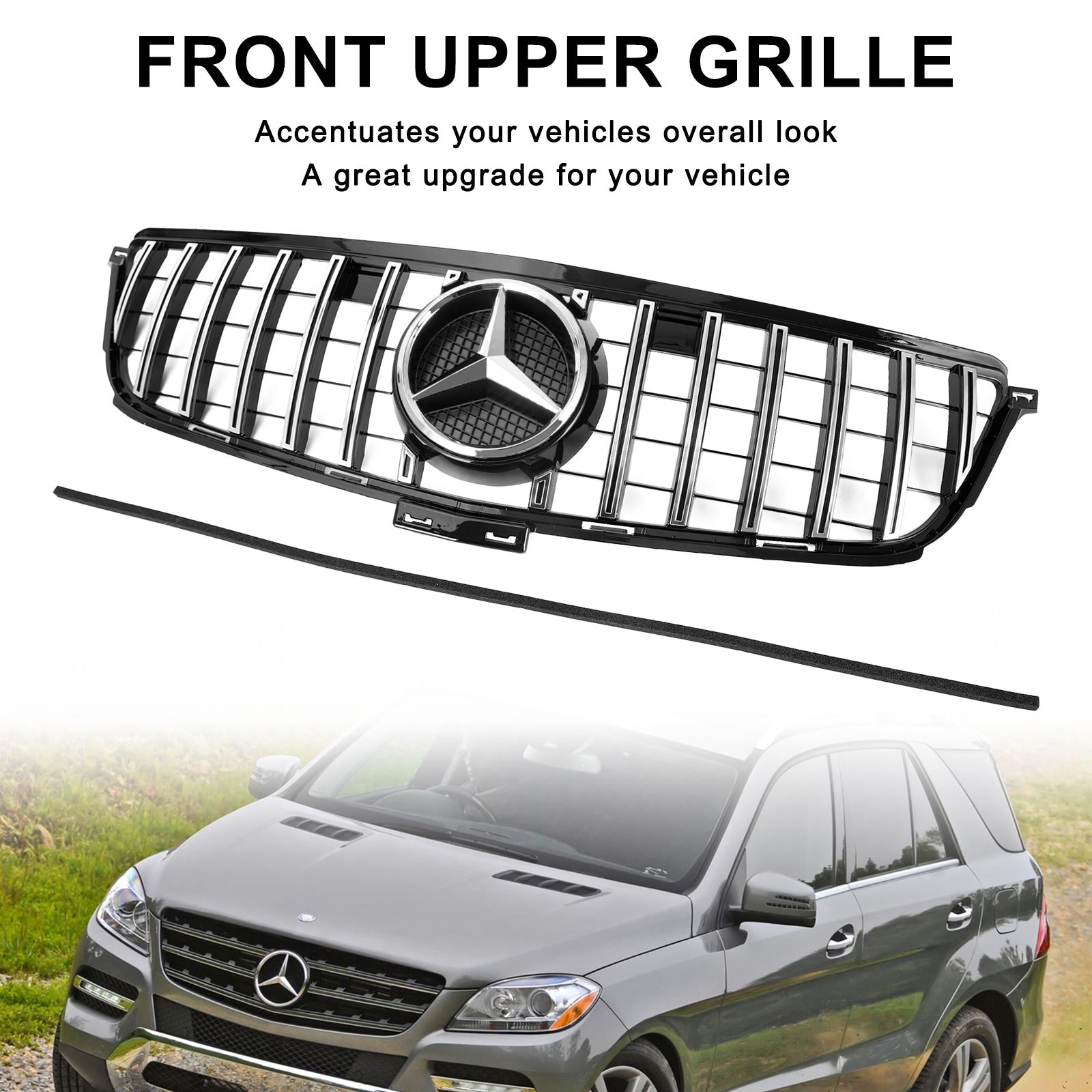 Calandre Avant Style AMG Chrome/Noir pour Mercedes Classe W166 ML (2012-2015) - ML300/320/350/400