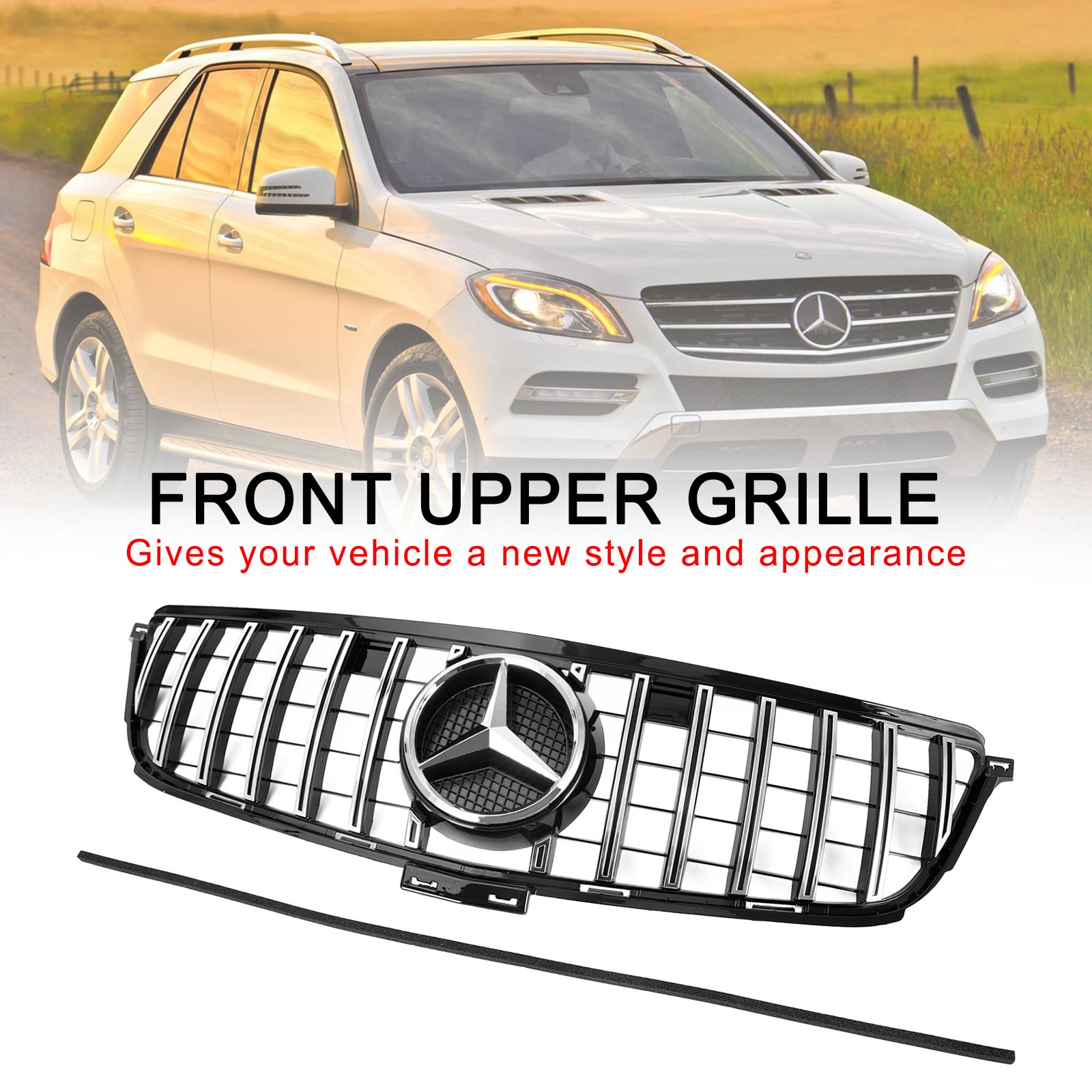 Calandre Avant Style AMG Chrome/Noir pour Mercedes Classe W166 ML (2012-2015) - ML300/320/350/400