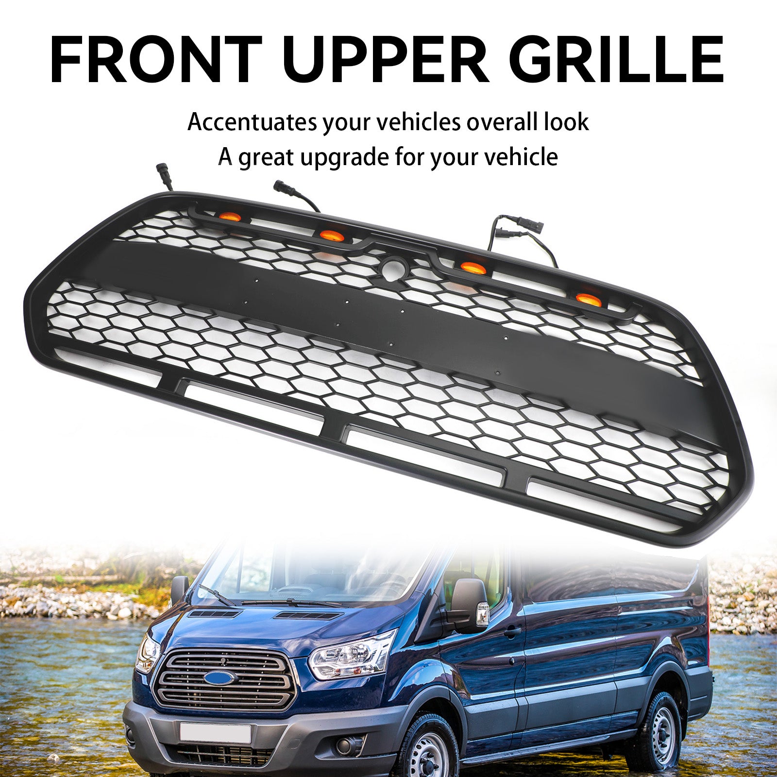 Matzwarte voorbumpergrille met LED voor Ford Transit MK8 2015-2018 Raptor