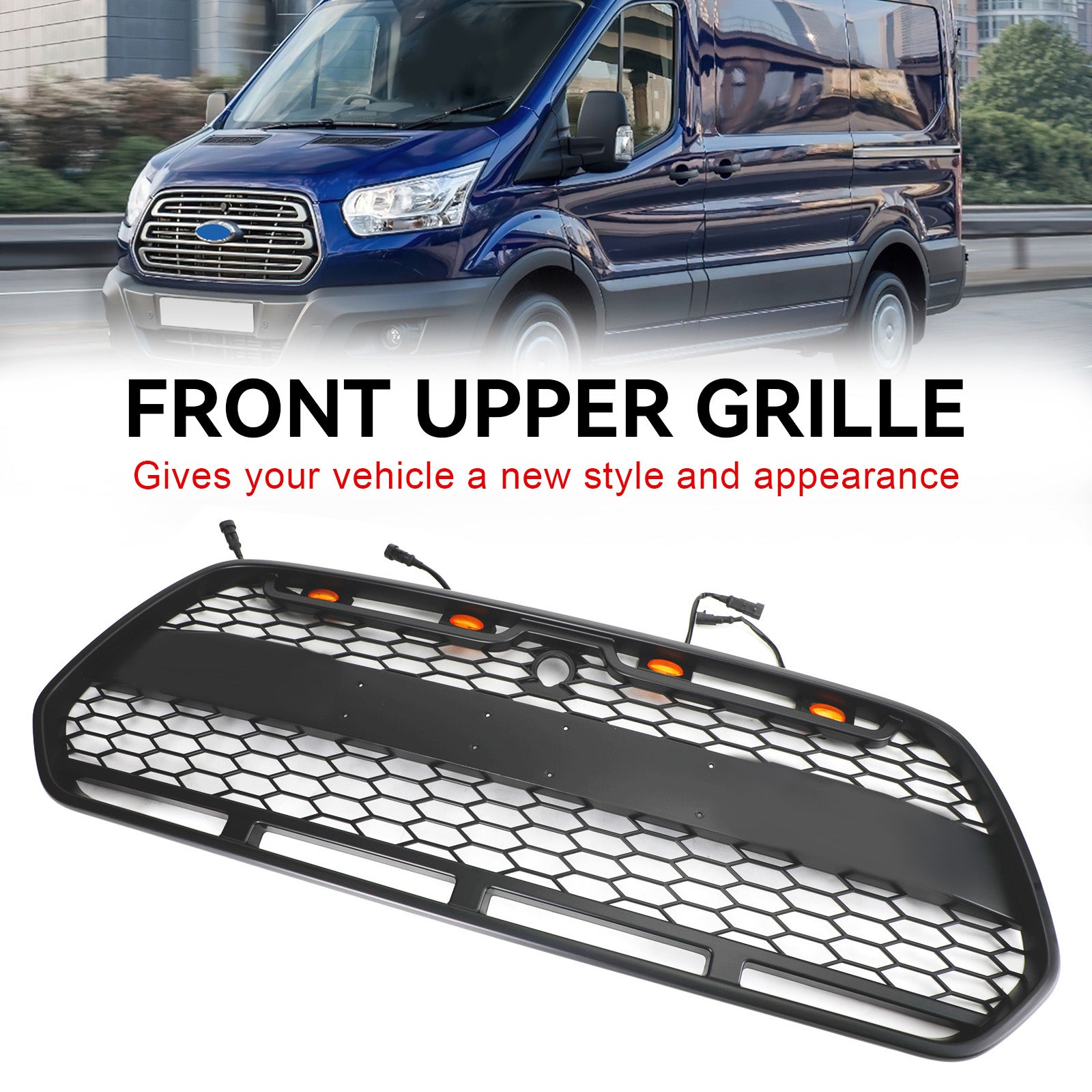 Matzwarte voorbumpergrille met LED voor Ford Transit MK8 2015-2018 Raptor