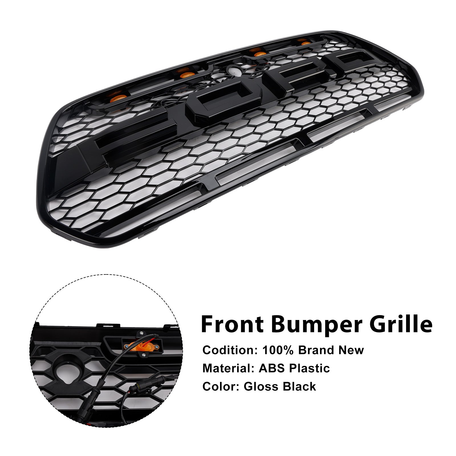 Grille de Bumper Black Front Błyszcząca LED dla Ford Transit MK8 Raptor 2015-2018