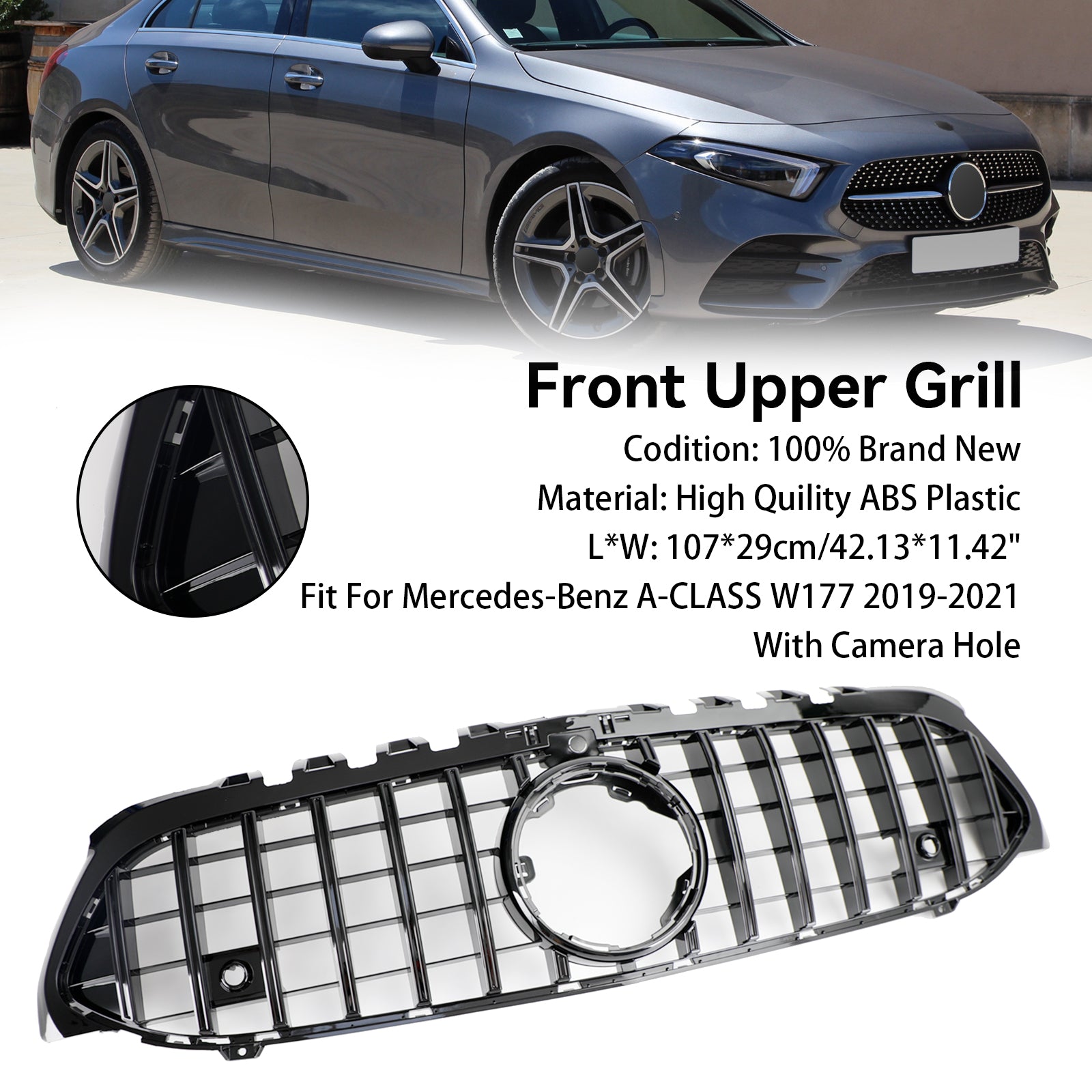 Parrilla del parachoques delantero del Mercedes Benz Clase A W177 Estilo GT 2019-2021 Negro