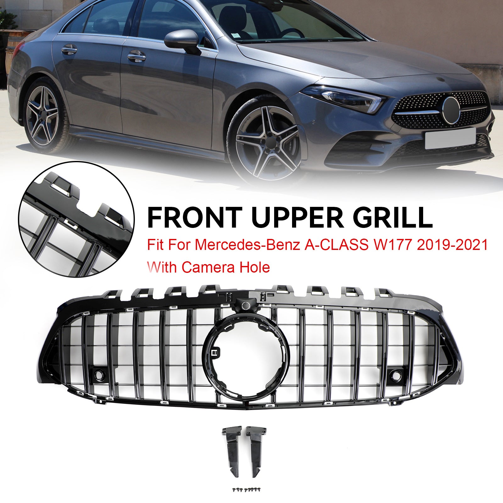 Parrilla del parachoques delantero del Mercedes Benz Clase A W177 Estilo GT 2019-2021 Negro