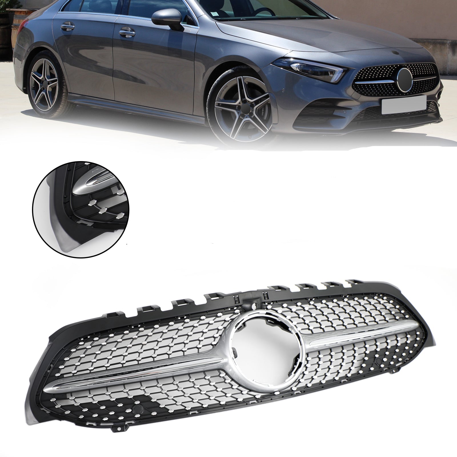 Benz razreda A W177 Črna/kromirana diamantna maska ​​sprednjega odbijača 2019–2021