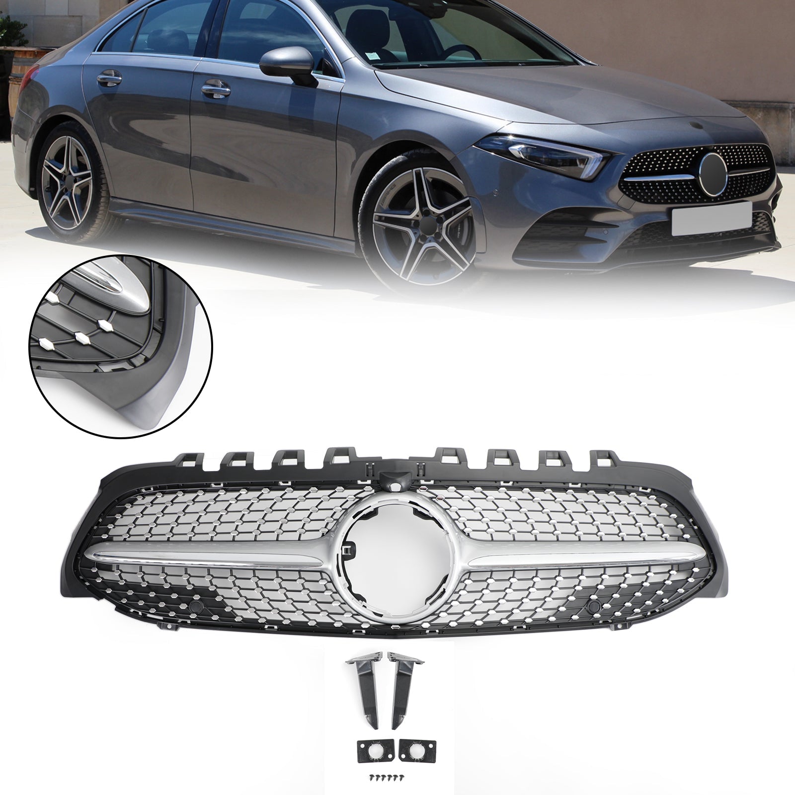 Benz razreda A W177 Črna/kromirana diamantna maska ​​sprednjega odbijača 2019–2021