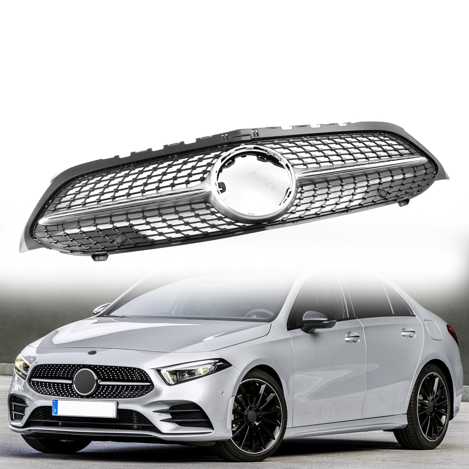 Diamentowa osłona przedniego zderzaka Benz klasy A W177 2019-2023 czarny
