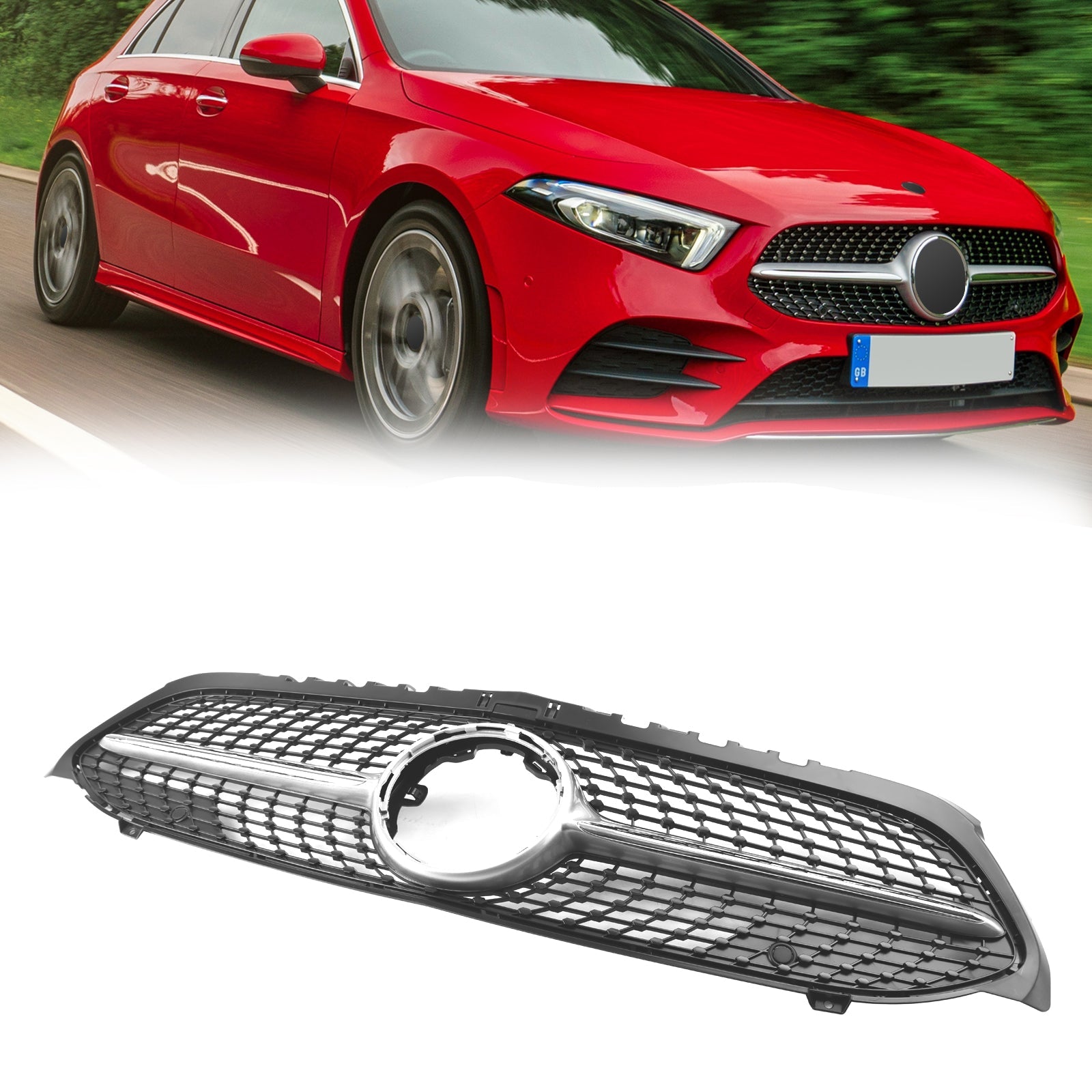 Diamentowa osłona przedniego zderzaka Benz klasy A W177 2019-2023 czarny