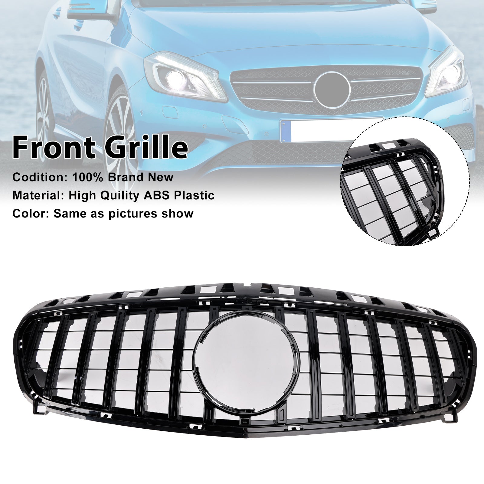 Glanzend zwarte grille voor de voorbumper van de Mercedes-Benz A-klasse. W176 2013-2015