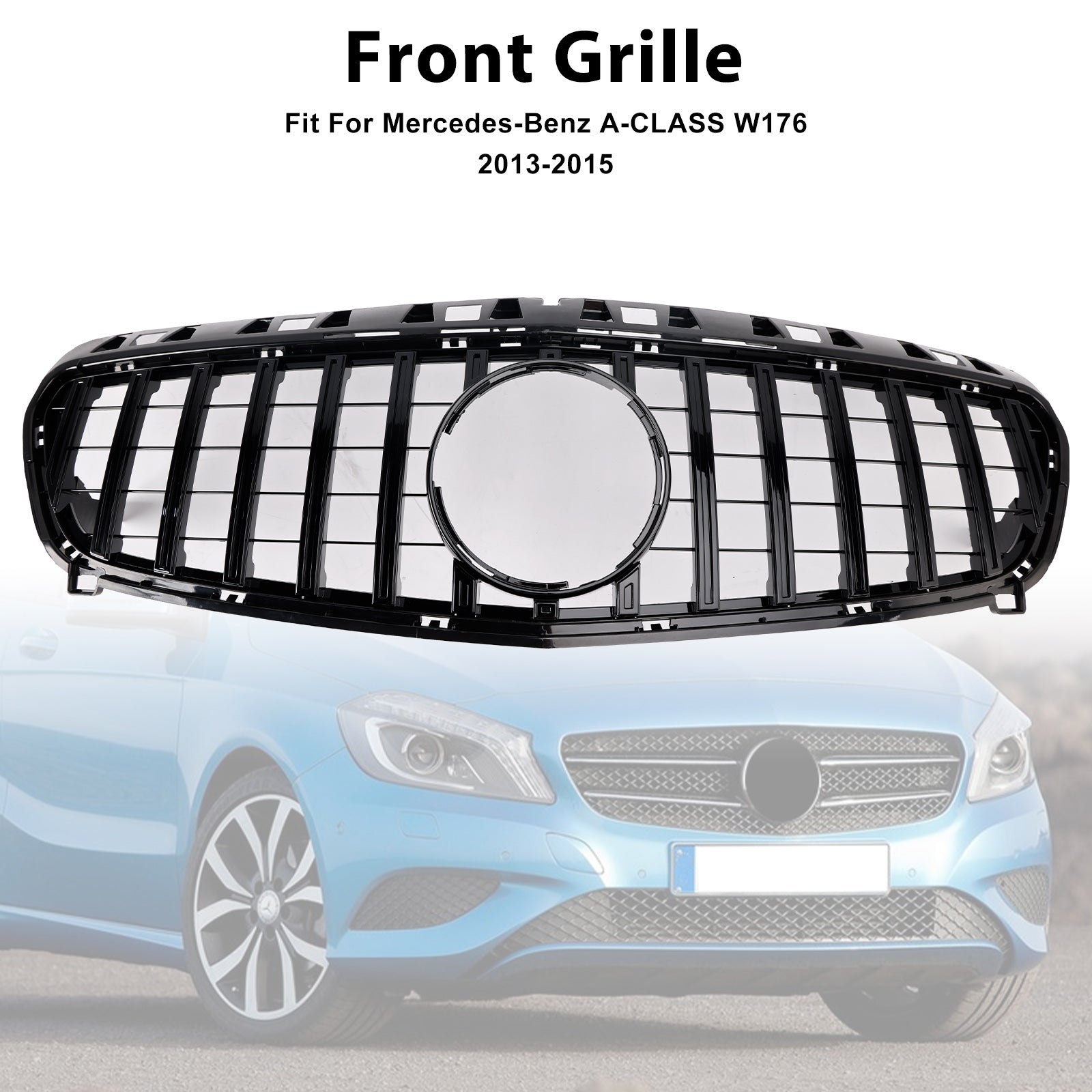Glanzend zwarte grille voor de voorbumper van de Mercedes-Benz A-klasse. W176 2013-2015