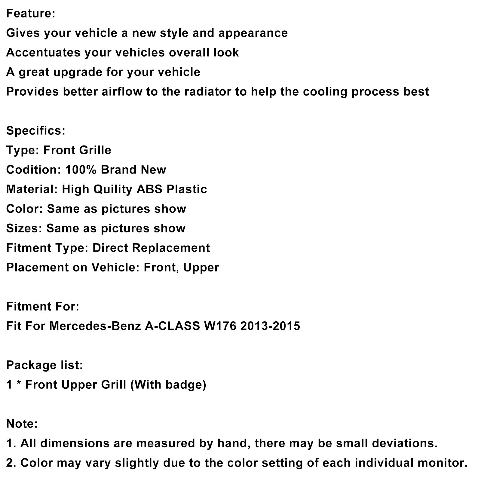 Błyszcząca czarna osłona przedniego zderzaka do Mercedesa Klasy A W176 2013-2015