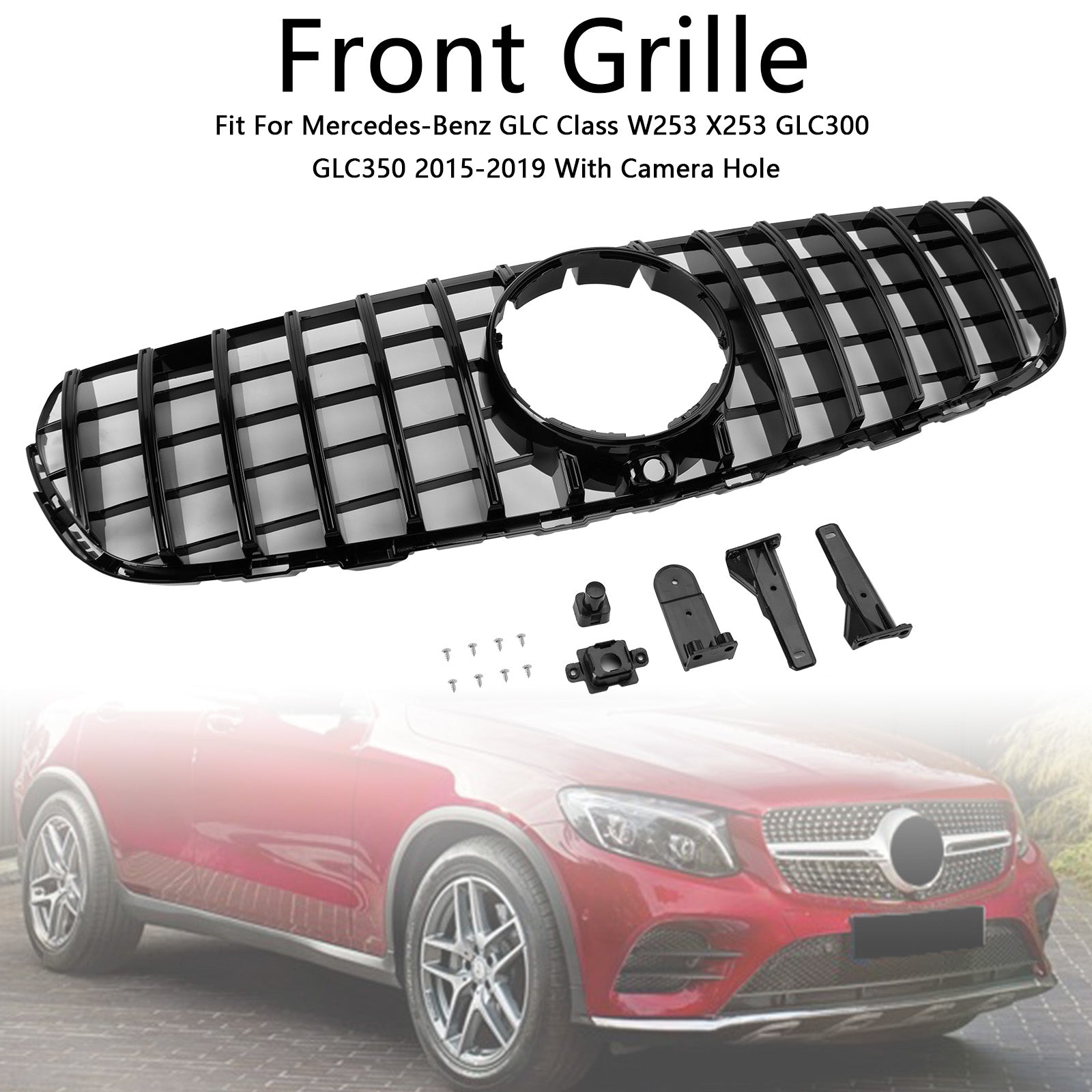 Grille de pare-chocs avant noire brillante pour Mercedes Benz GLC X253 C253 2015-2019