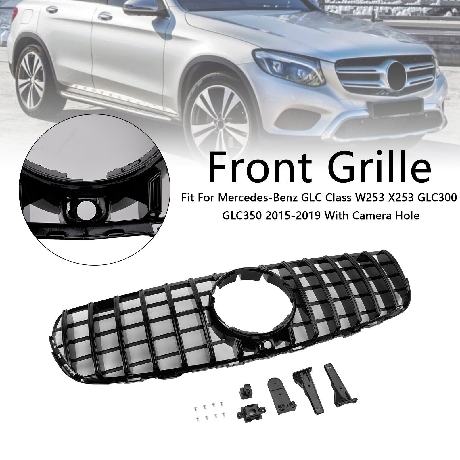 Grille de pare-chocs avant noire brillante pour Mercedes Benz GLC X253 C253 2015-2019